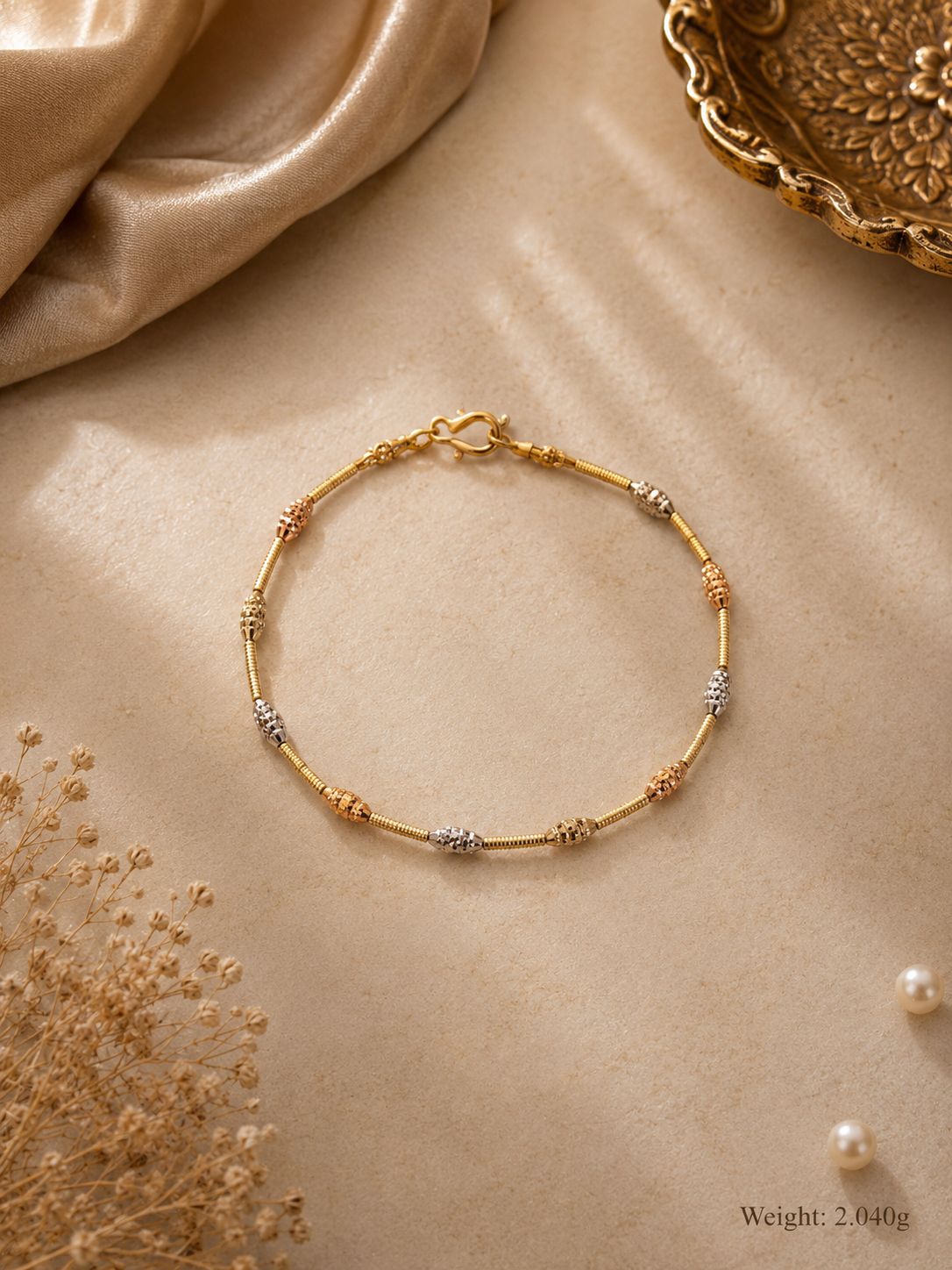Tri Tone Diamond Cut Bead Bracelet