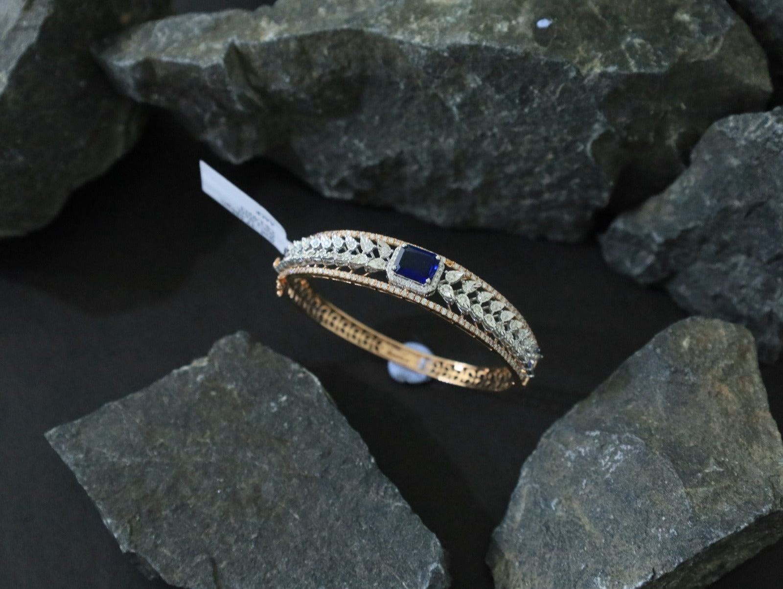 Royal Sapphire Crystal Floral Bangle