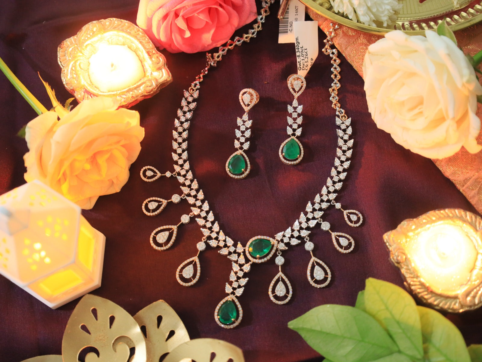 Emerald Cascade Bridal Necklace Set