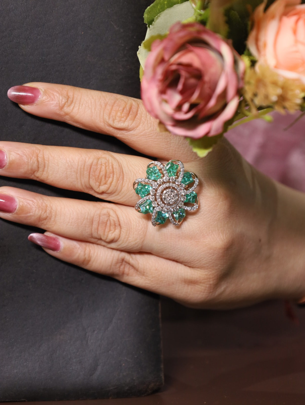 Emerald Bloom Natural Diamond Statement Ring