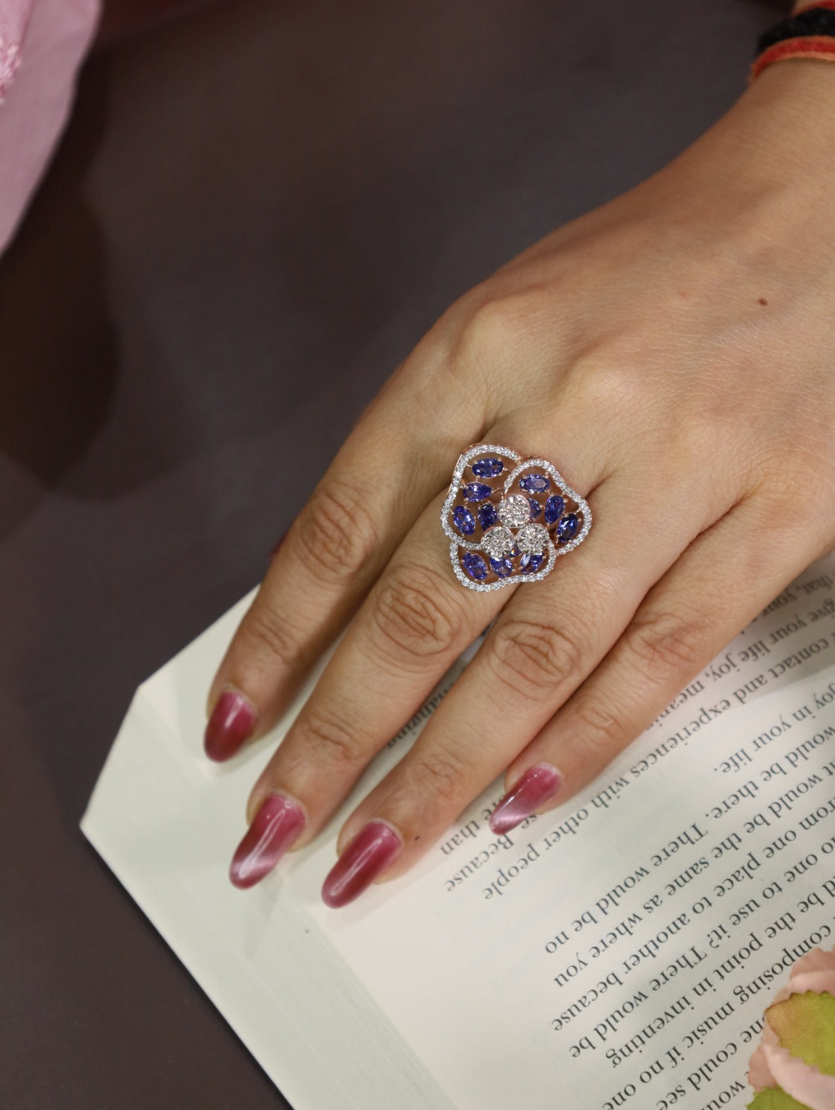 Sapphire Blossom Natural Diamond Statement Ring