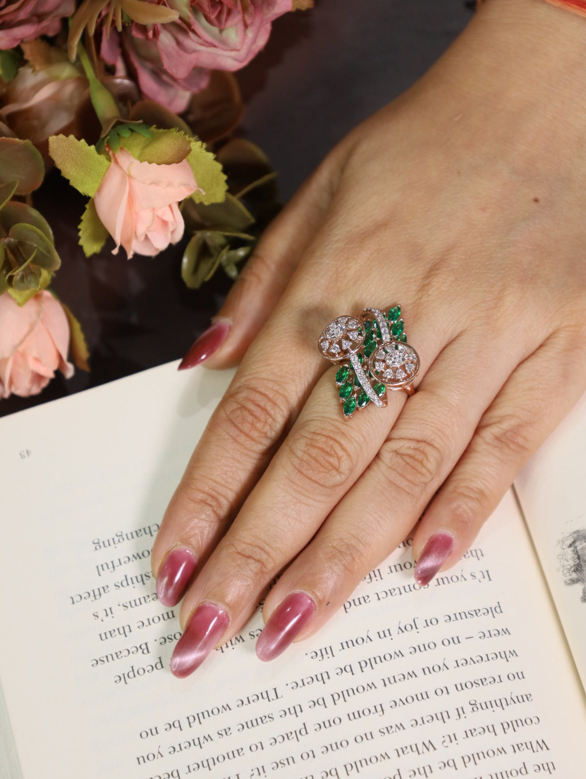 Emerald Bloom Natural Diamond Statement Ring