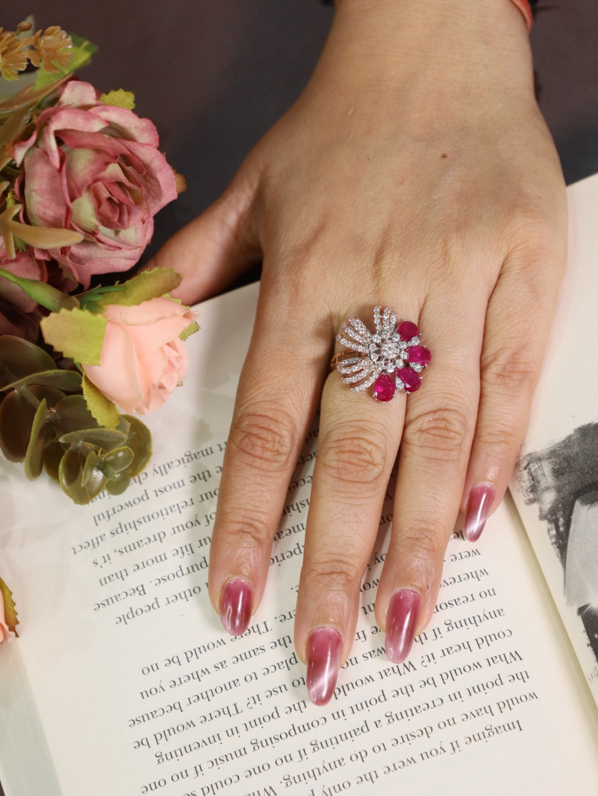 Ruby Blossom Natural Diamond Statement Ring