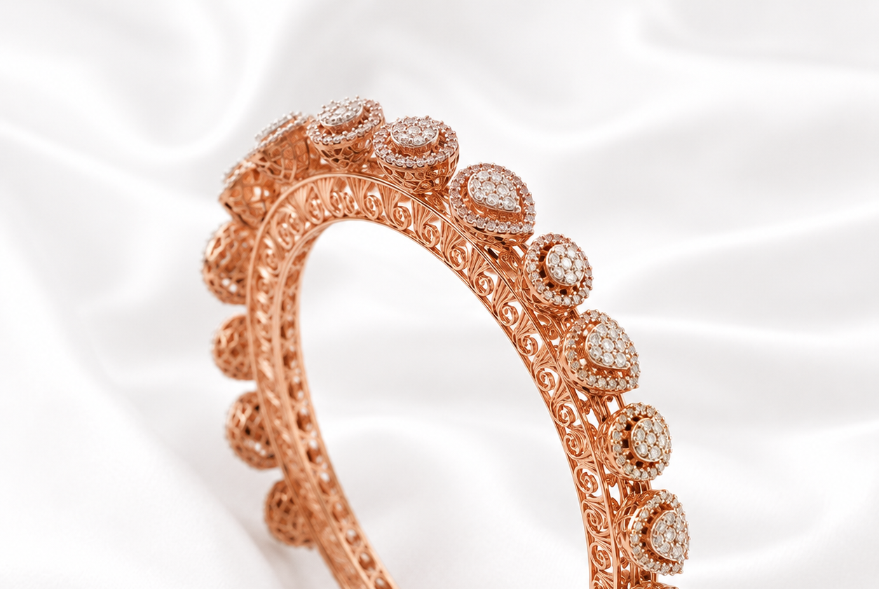 Royal Natural Diamond Rose Gold Bangles