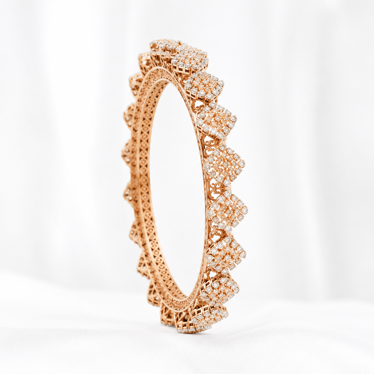Royal Natural Diamond Floral Rose Gold Bangles