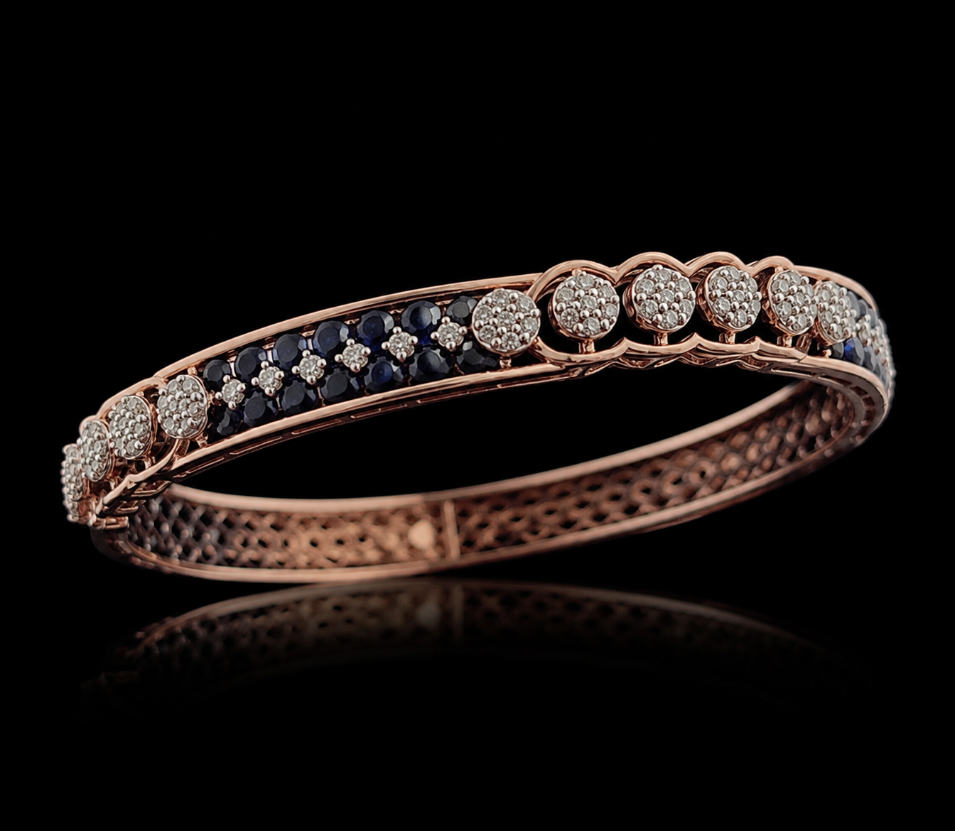 Royal Blue Sapphire & Natural Diamond Rose Gold Bangles