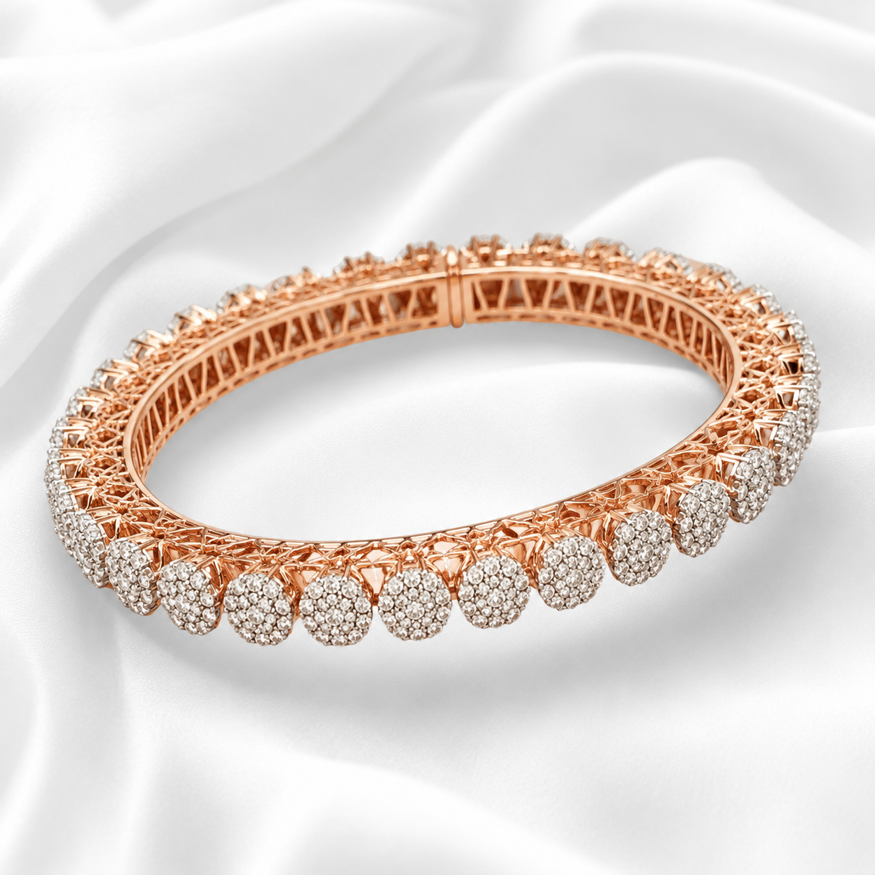 Royal Rose Gold Natural Diamond Floral Cluster Bangles
