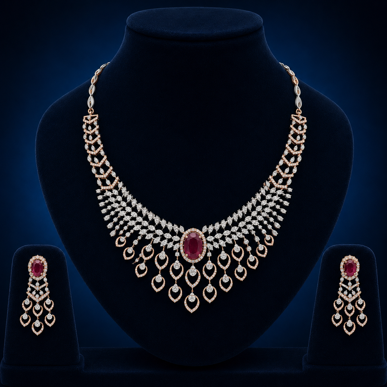 Royal Ruby Natural Diamond Necklace Set