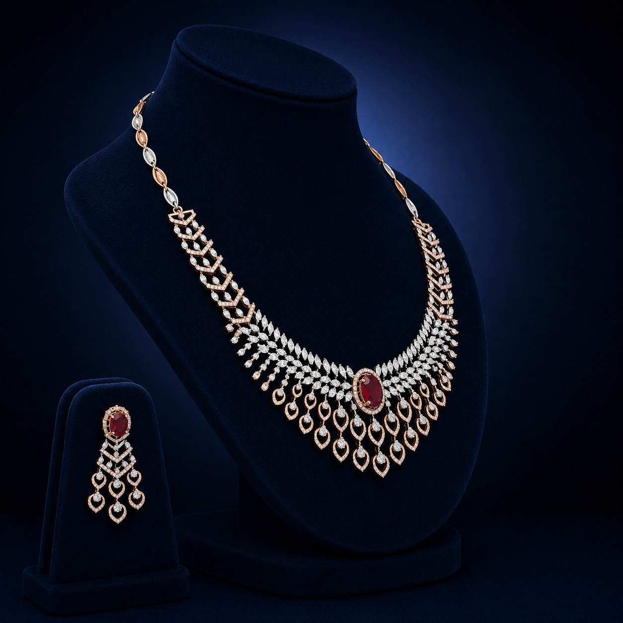 Royal Ruby Natural Diamond Necklace Set