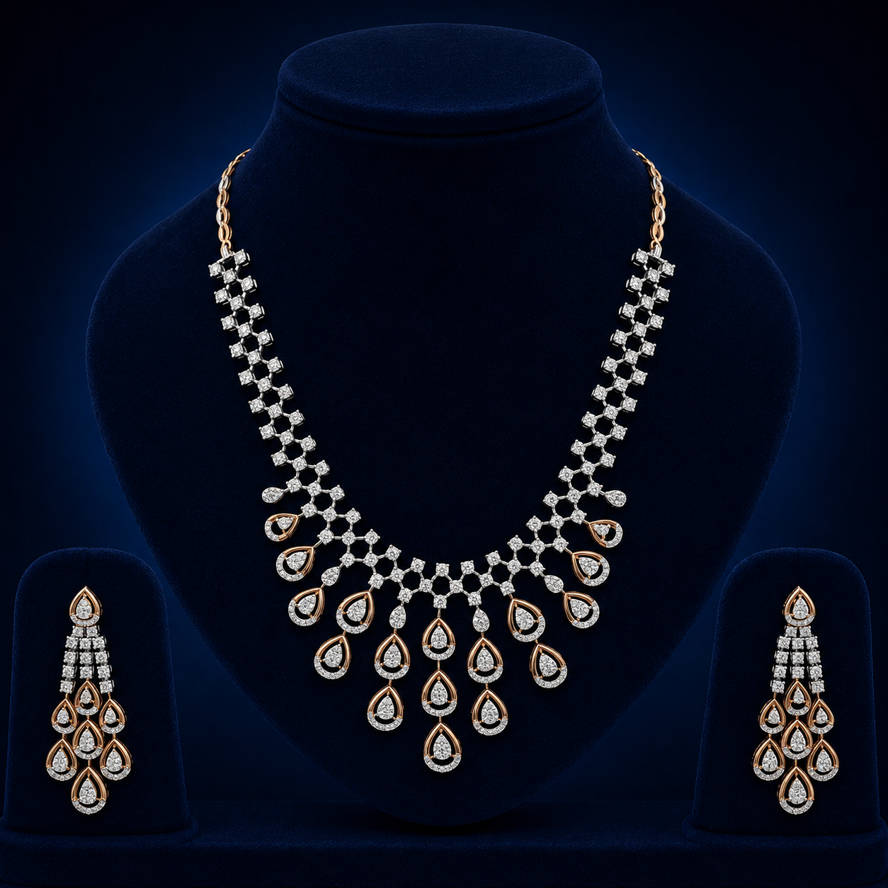 Elegant Pear Drop Natural Diamond Necklace Set