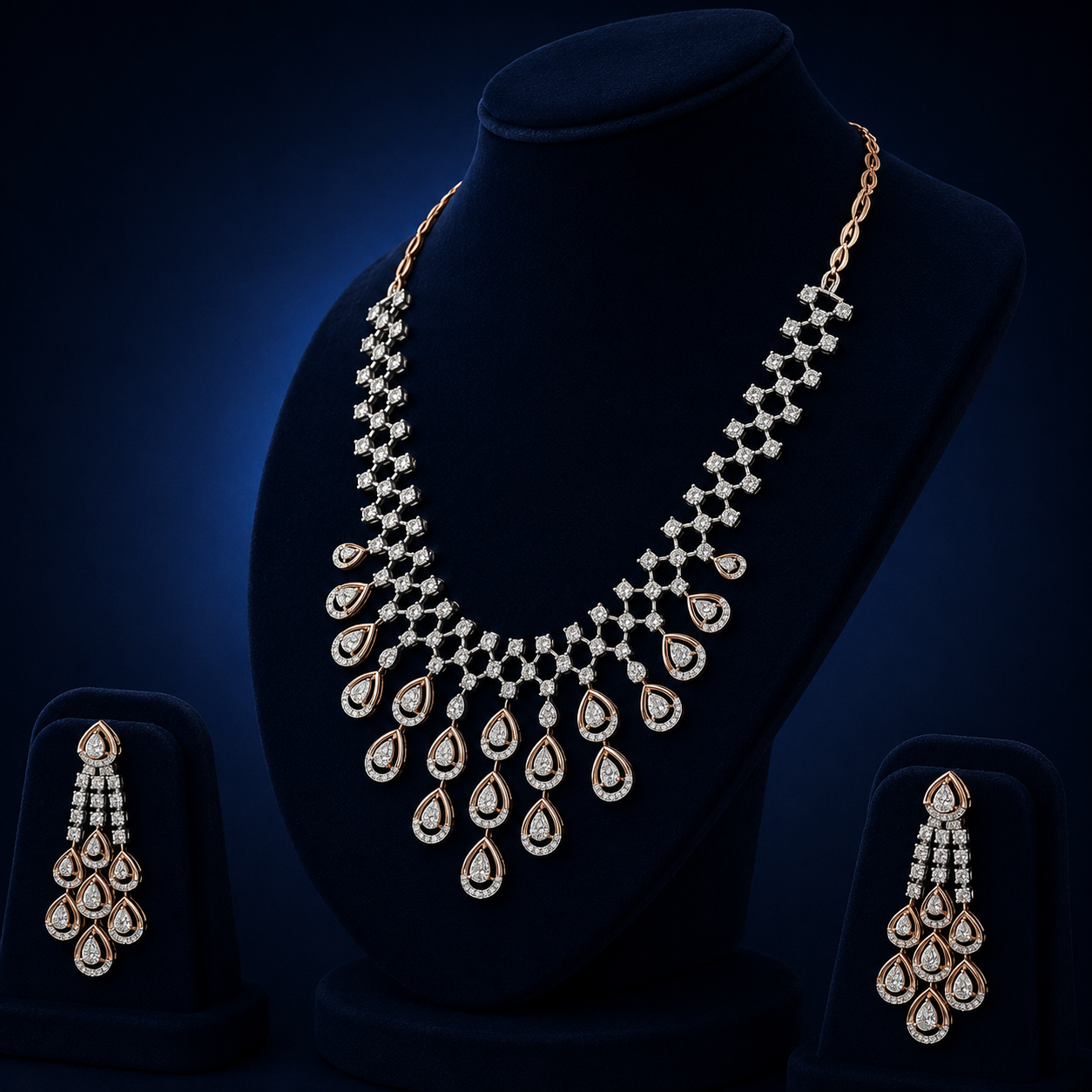 Elegant Pear Drop Natural Diamond Necklace Set