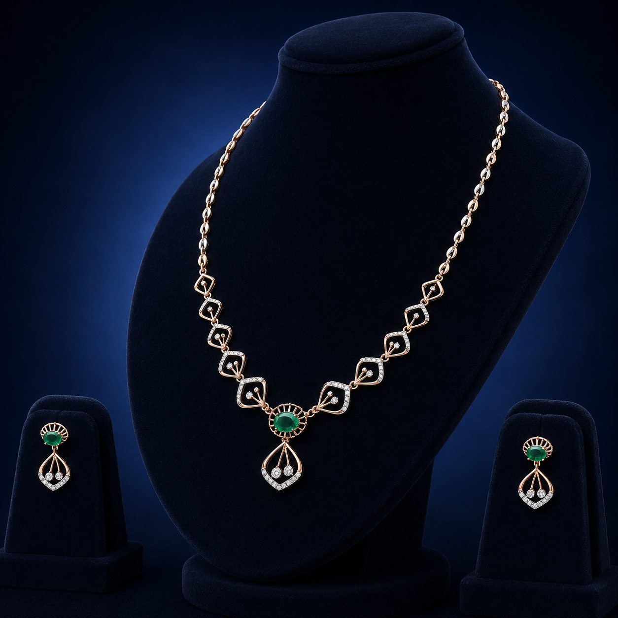 Emerald Halo Natural Diamond Necklace Set