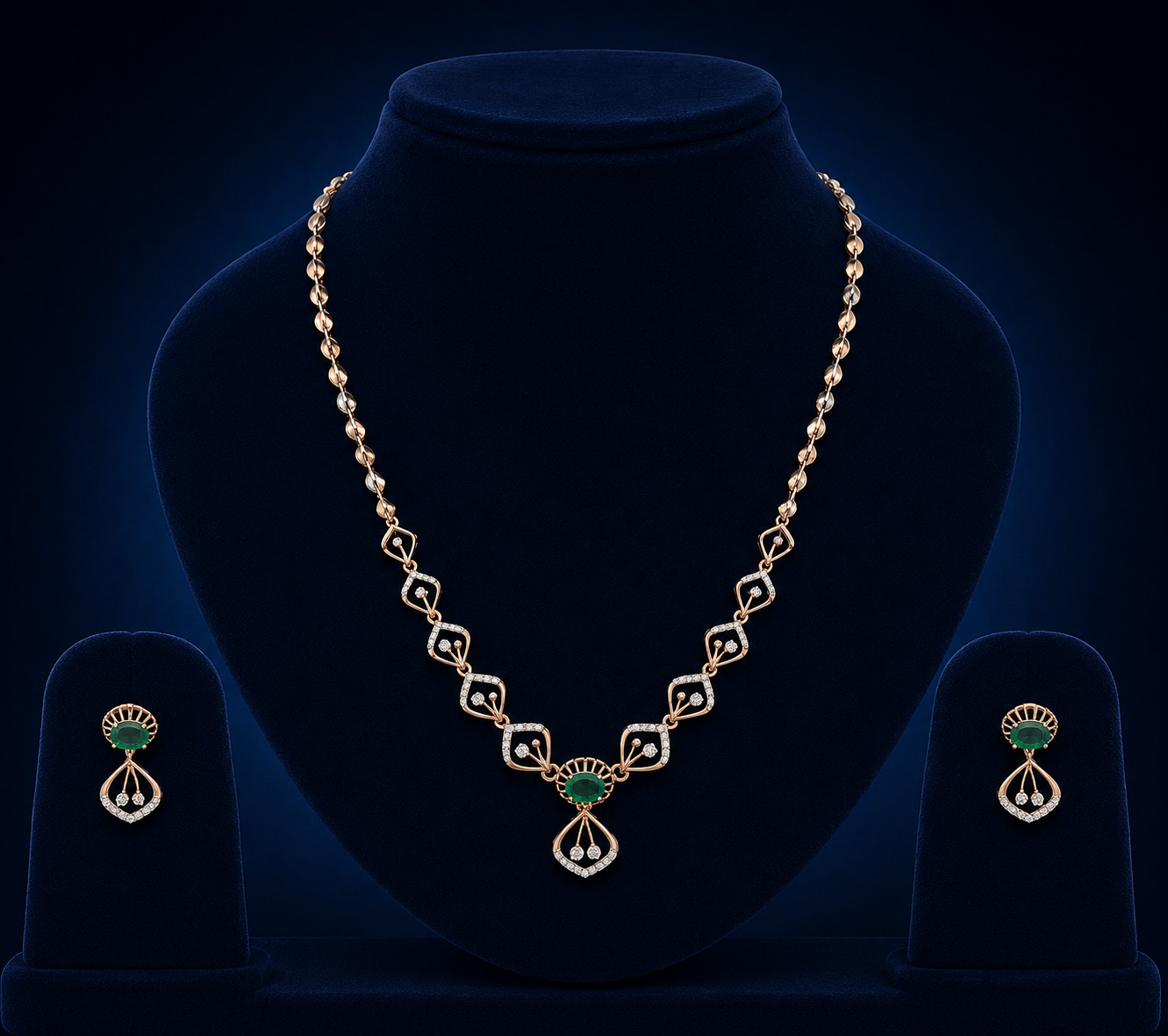Emerald Halo Natural Diamond Necklace Set