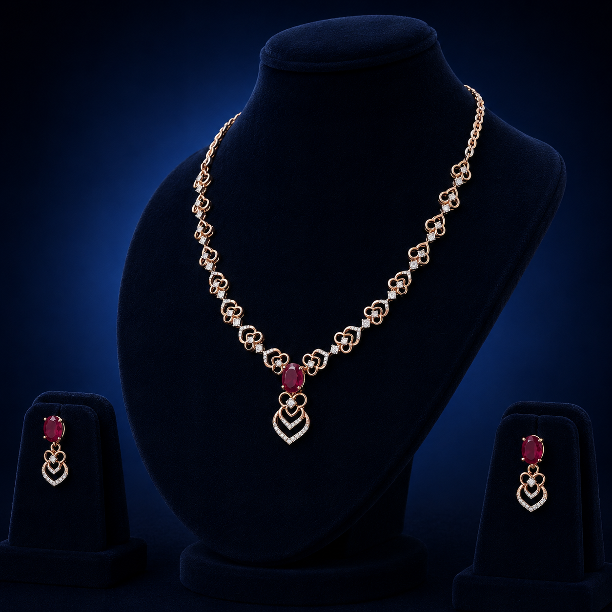 Ruby Heart Natural Diamond Necklace Set