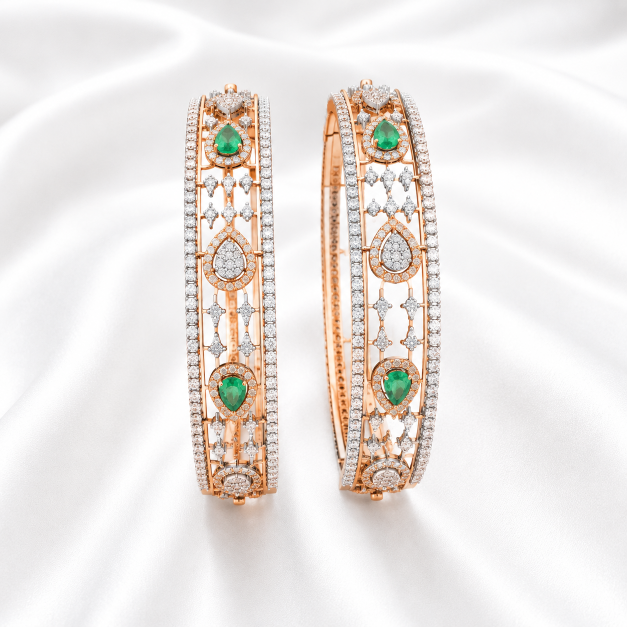 Natural Diamond Emerald Designer Bangles