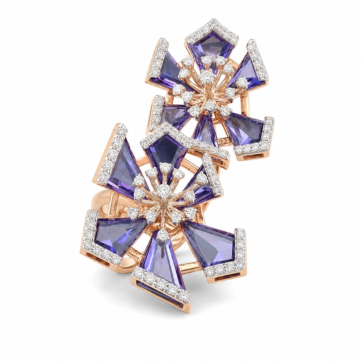 Natural Diamond Amethyst Floral Designer Ring