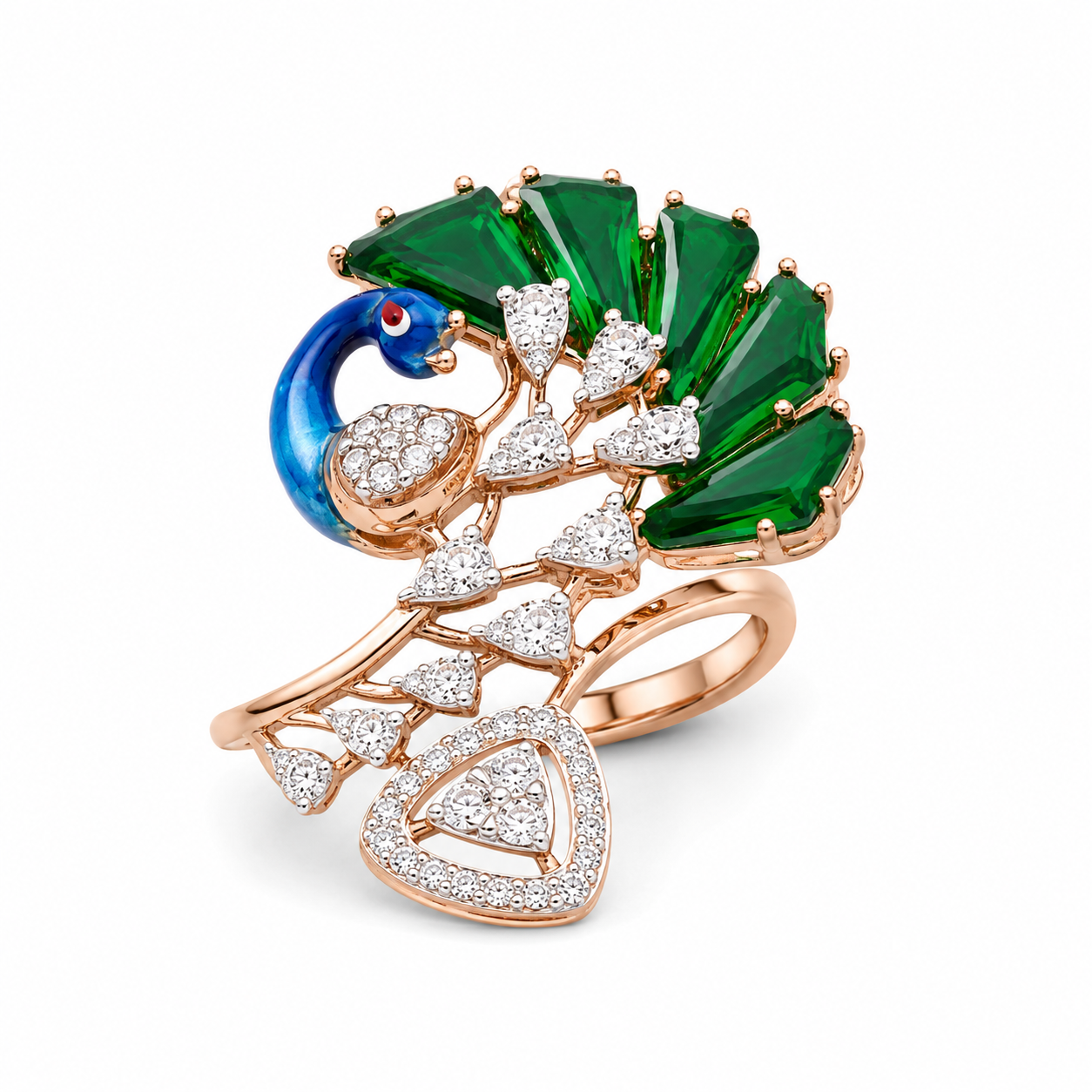 Natural Diamond Emerald Peacock Designer Ring