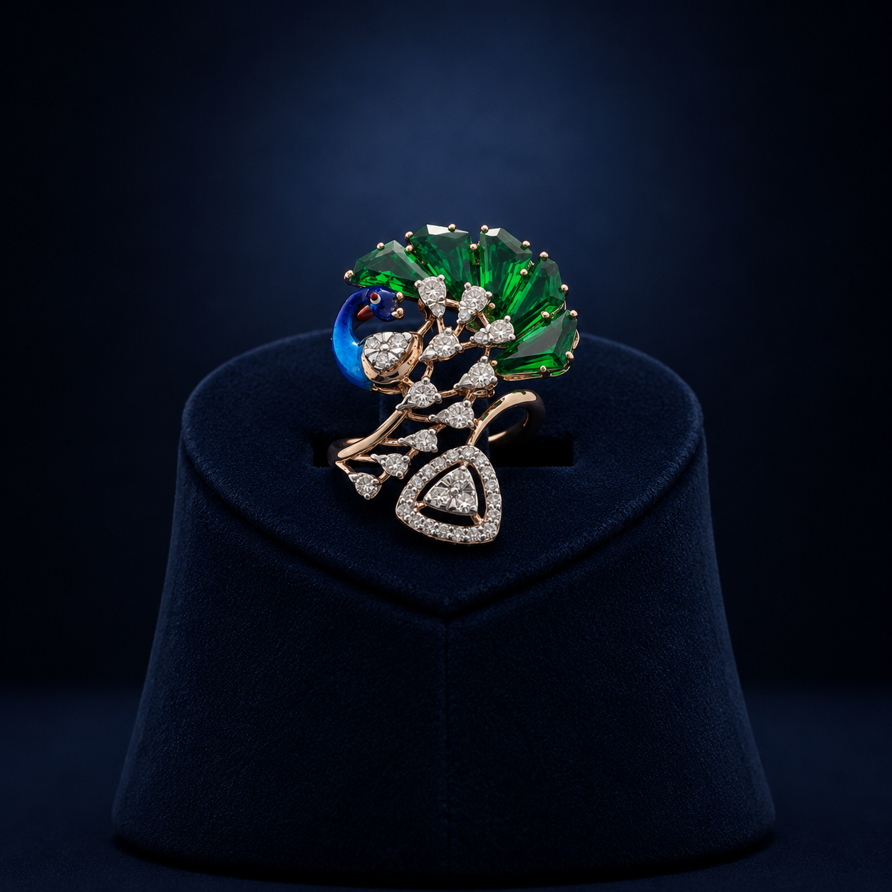 Natural Diamond Emerald Peacock Designer Ring