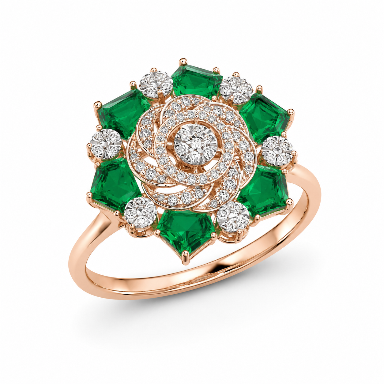 Natural Diamond Emerald Floral Designer Ring