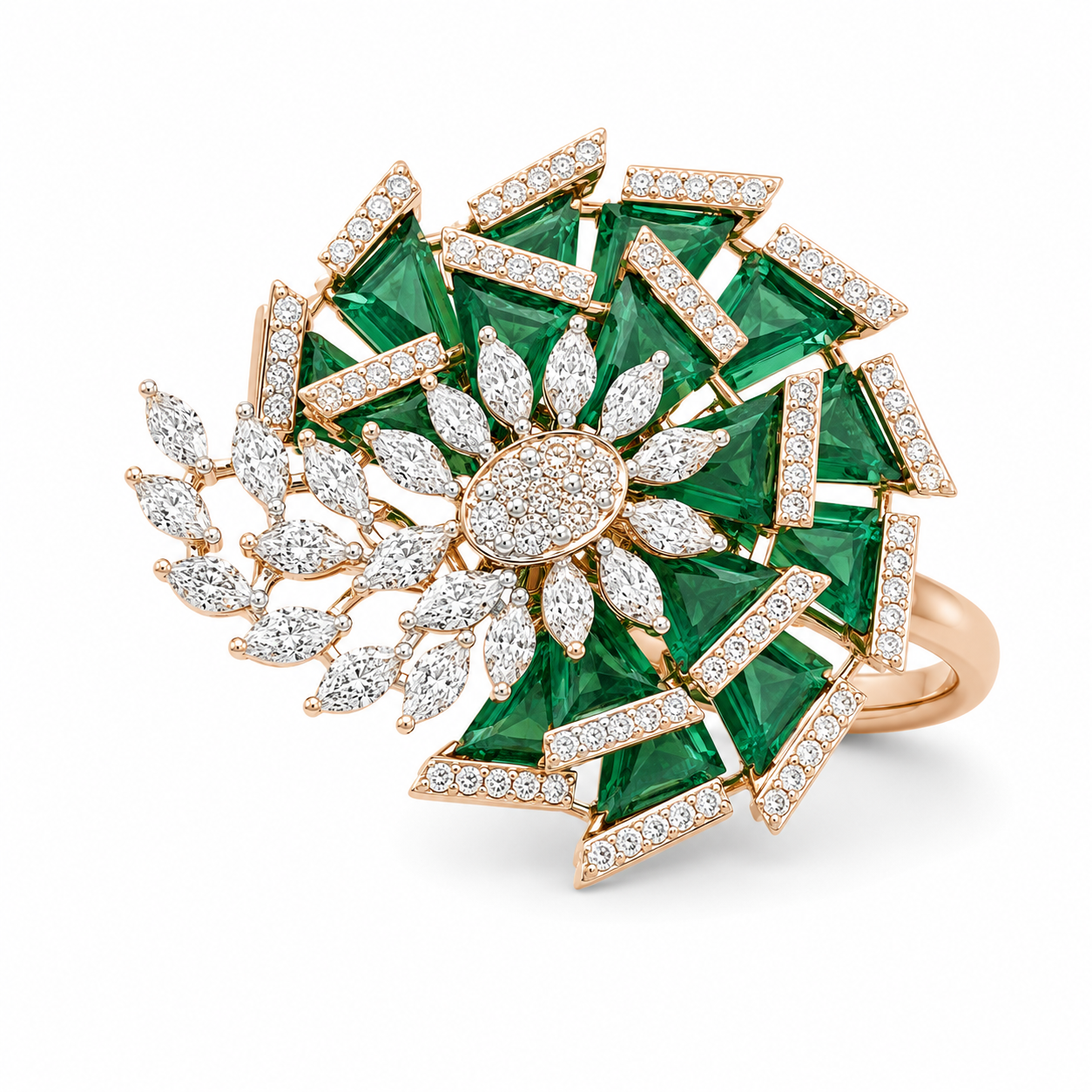 Natural Diamond Emerald Bloom Designer Ring