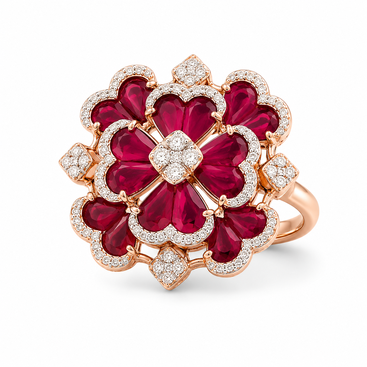 Natural Diamond Ruby Blossom Designer Ring