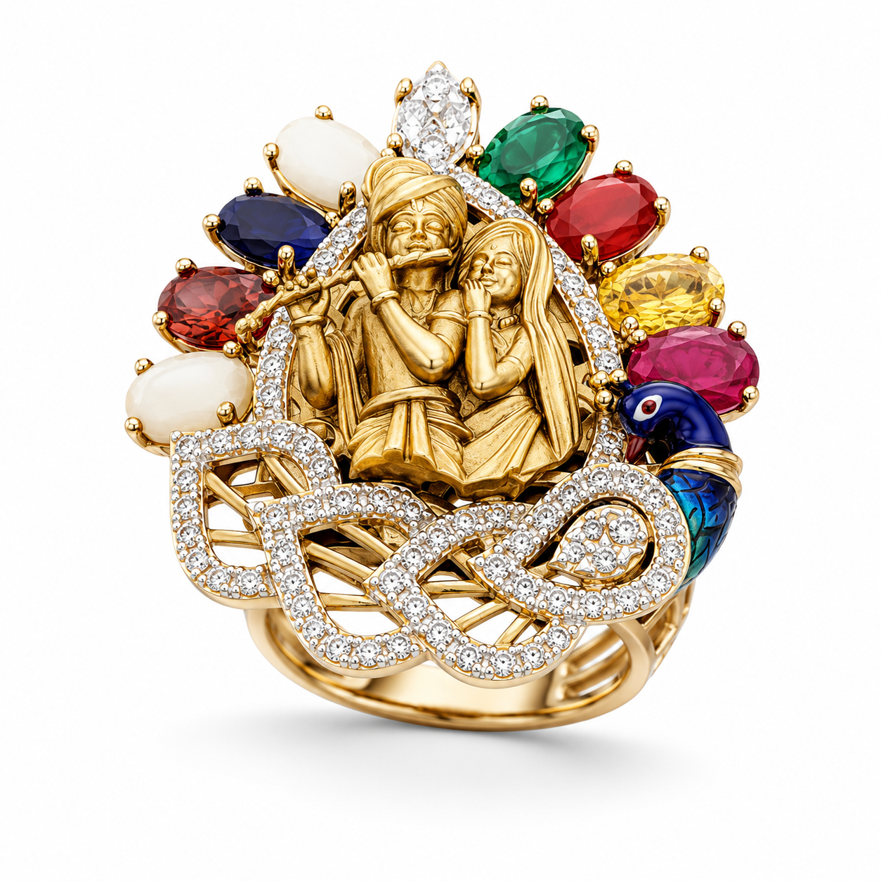 Natural Diamond Radha Krishna Designer Statement Ring
