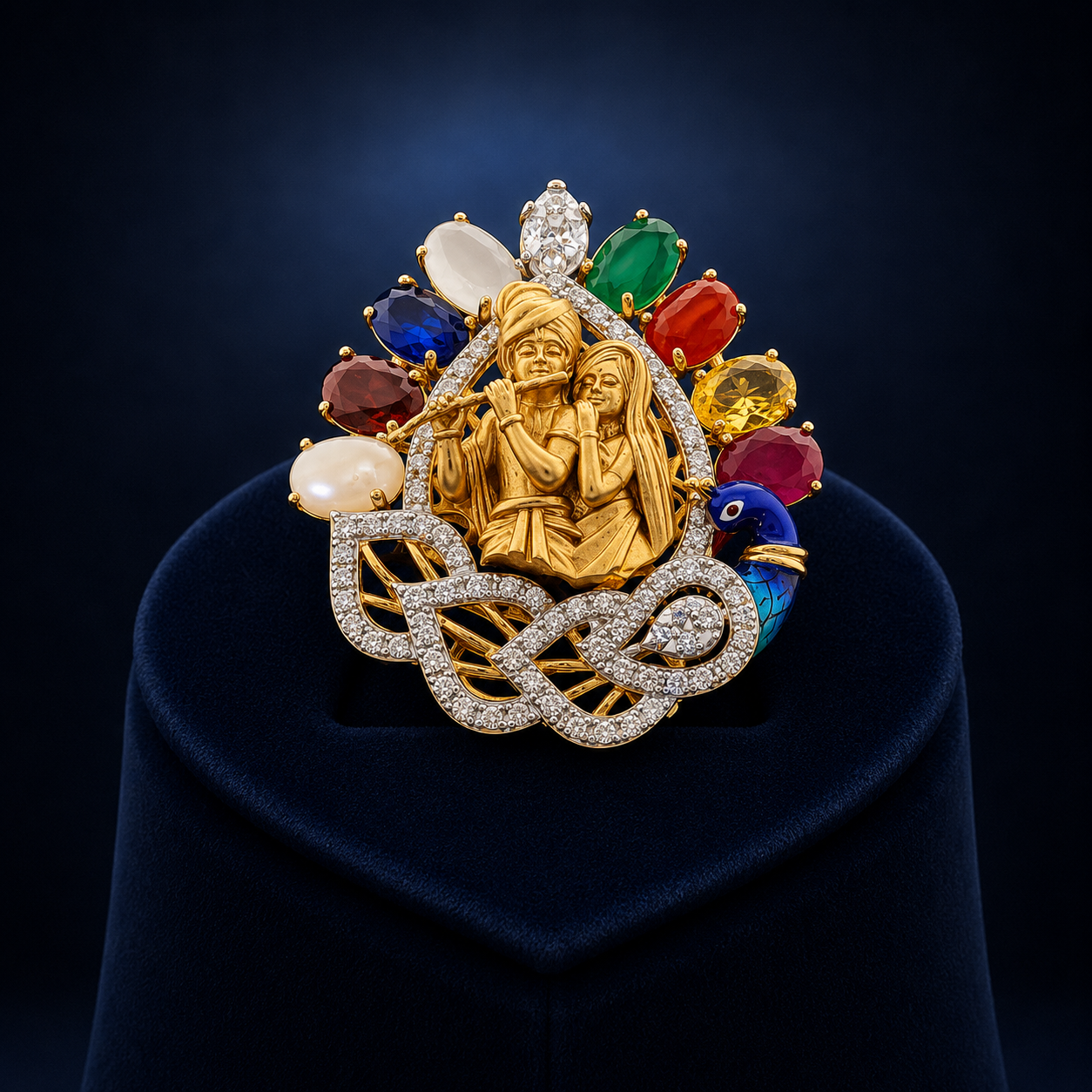 Natural Diamond Radha Krishna Designer Statement Ring
