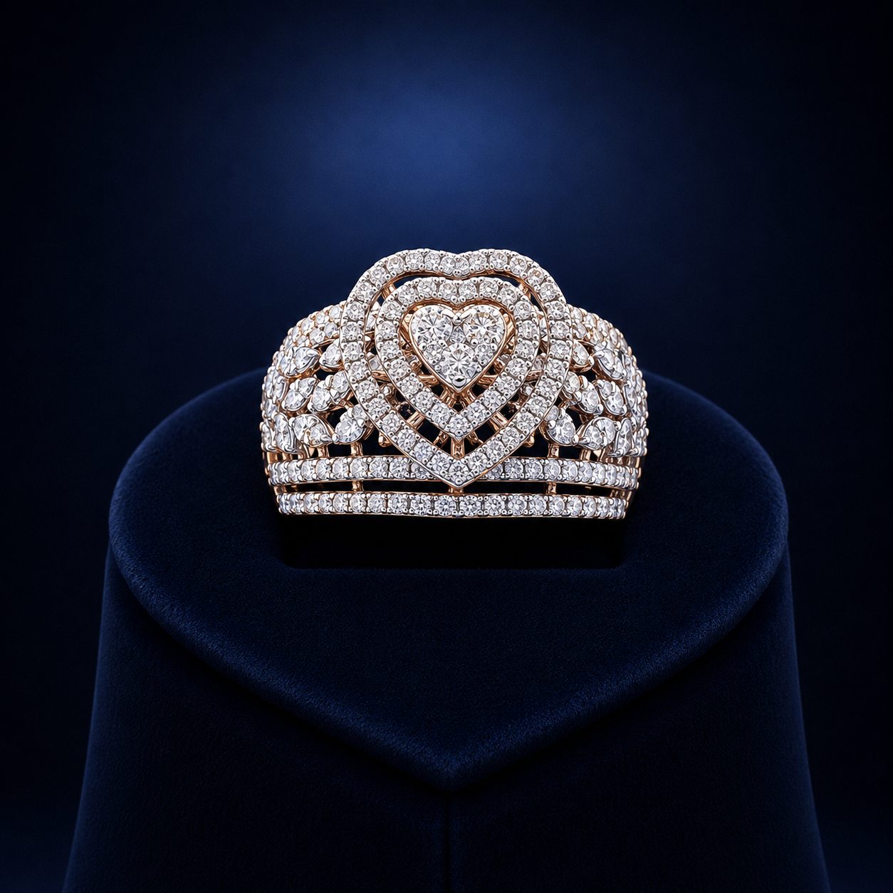 Natural Diamond Heart Halo Designer Ring