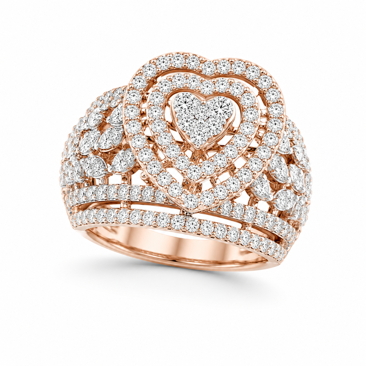 Natural Diamond Heart Halo Designer Ring