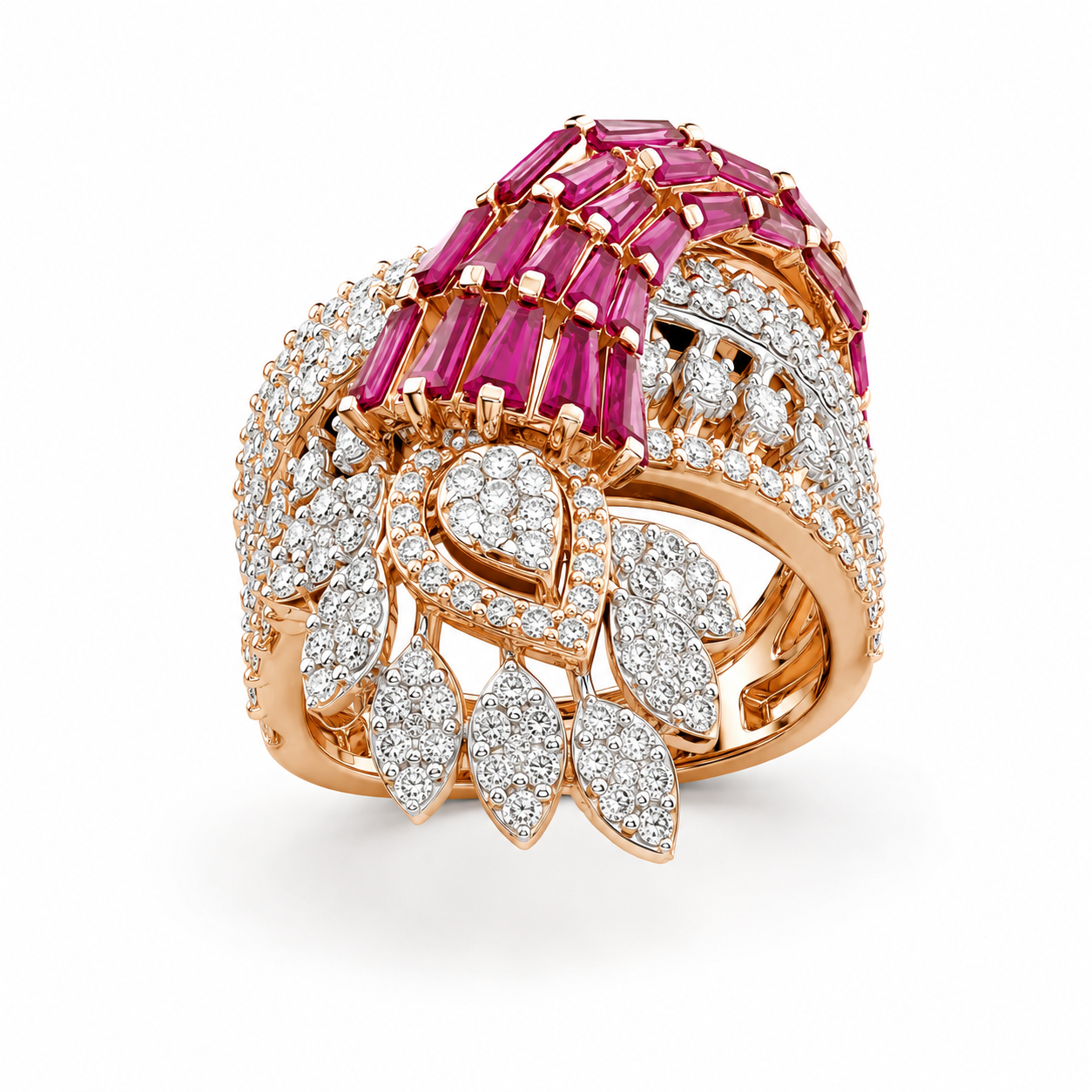 Natural Diamond Heart Motif Statement Ring