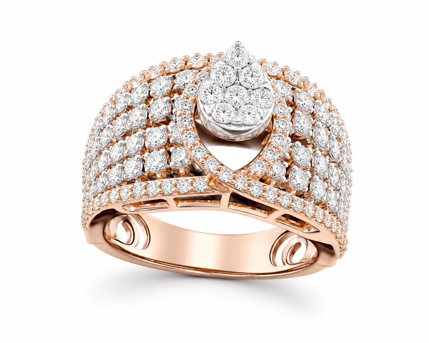 Natural Diamond Pear Cluster Statement Ring