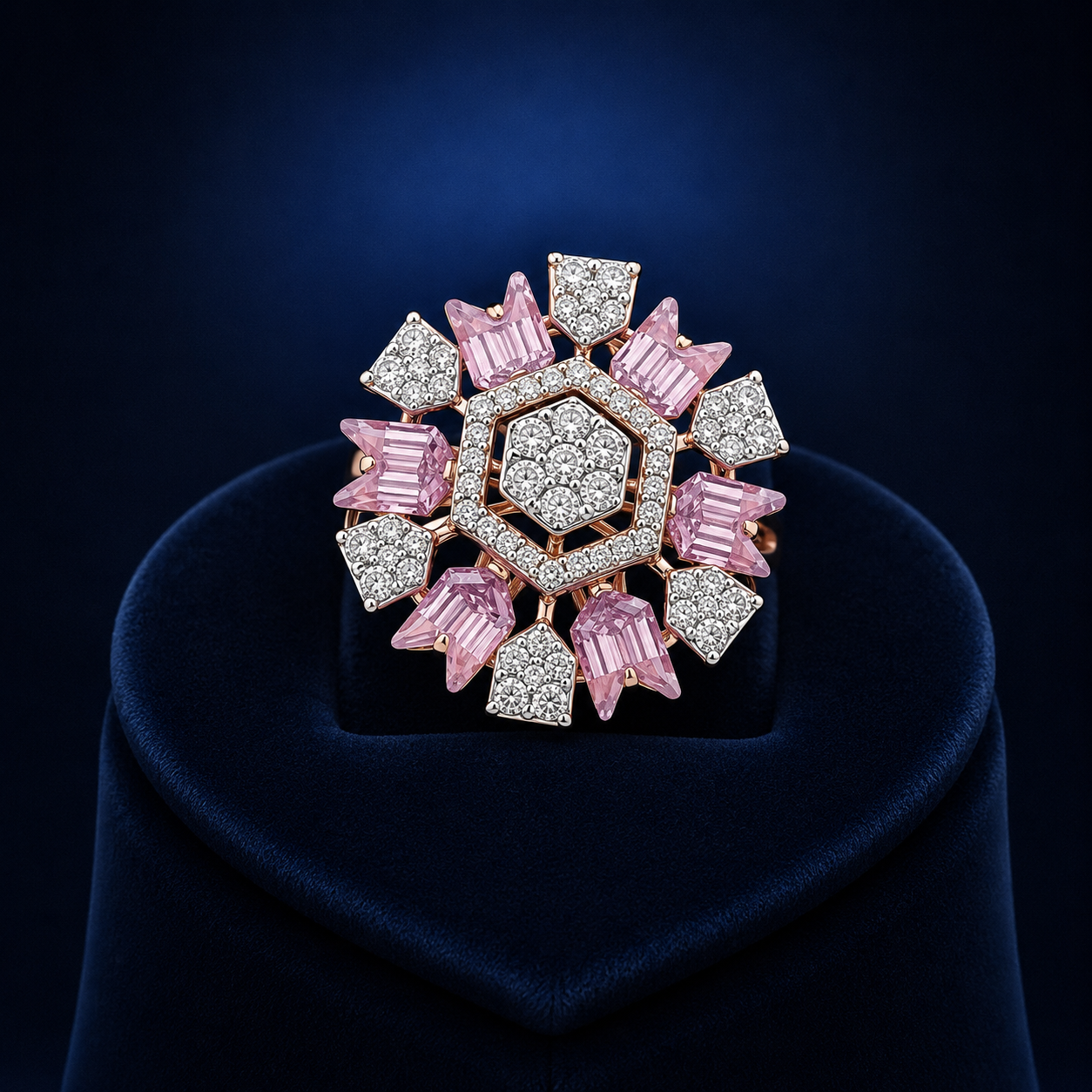 Natural Diamond Pink Floral Statement Ring
