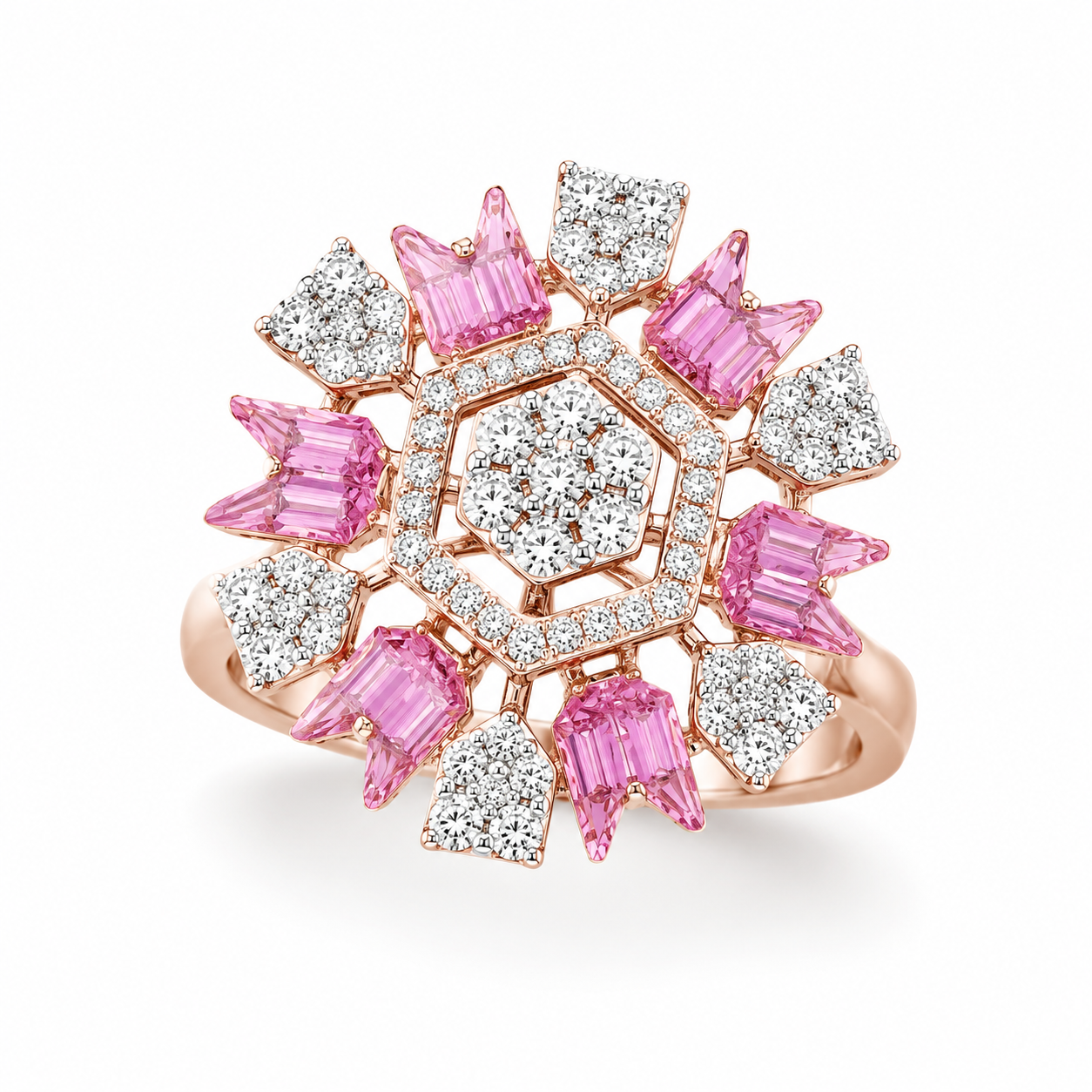 Natural Diamond Pink Floral Statement Ring