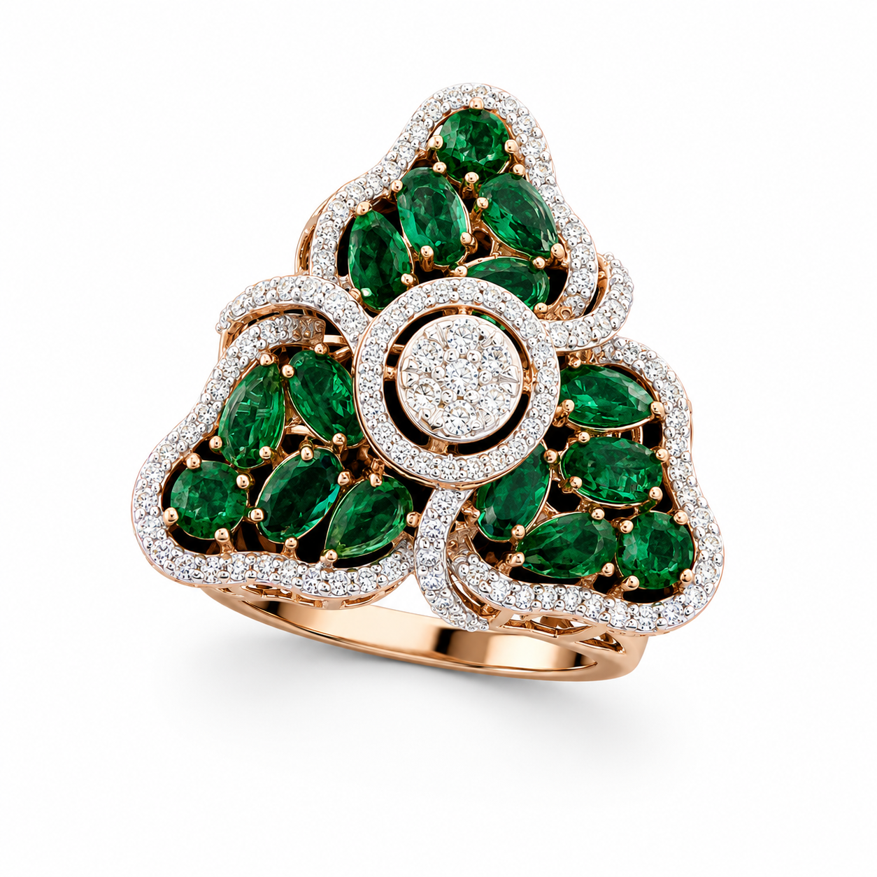 Natural Diamond Emerald Clover Statement Ring