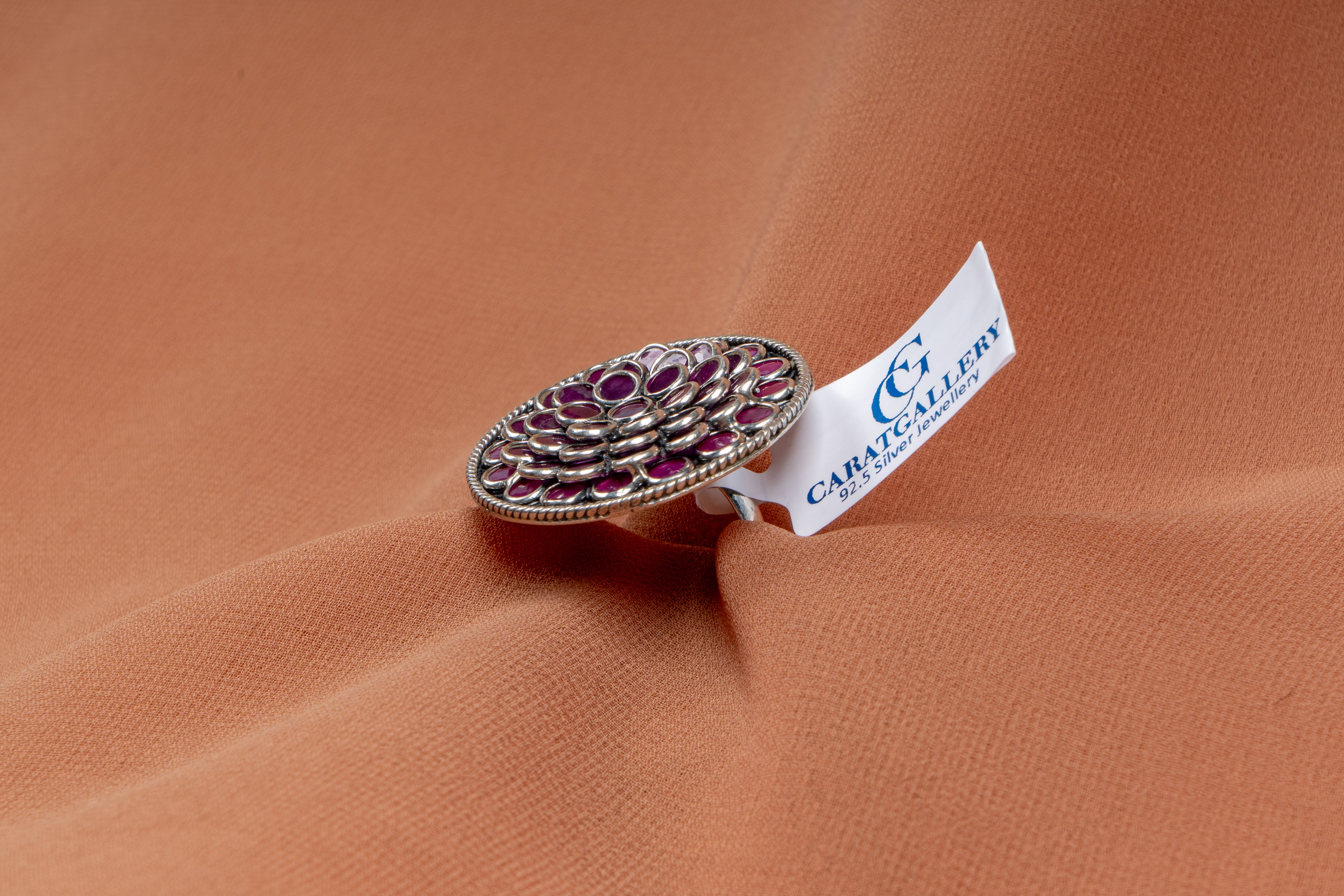 Anvika Oxidised Floral Dome Ring