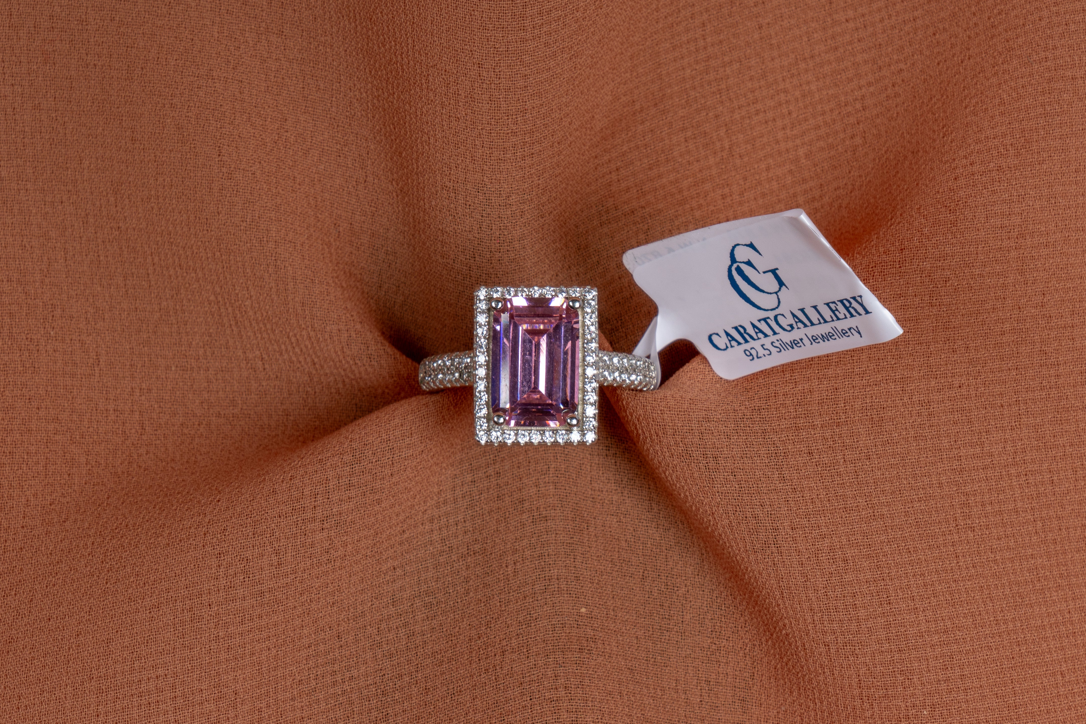Rosalind Pink Emerald-Cut Halo Ring