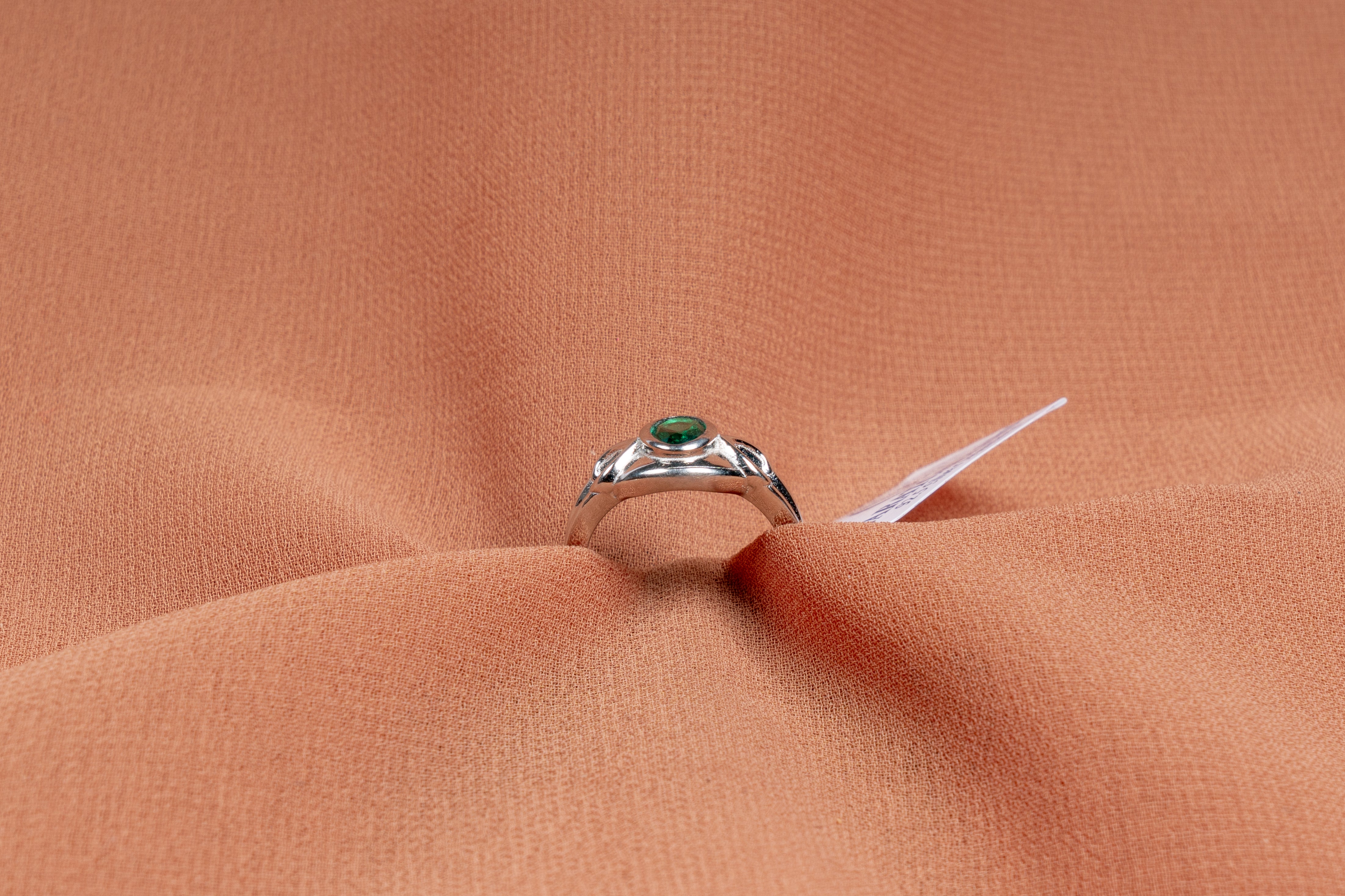 Verdaine Green Scroll Solitaire Ring