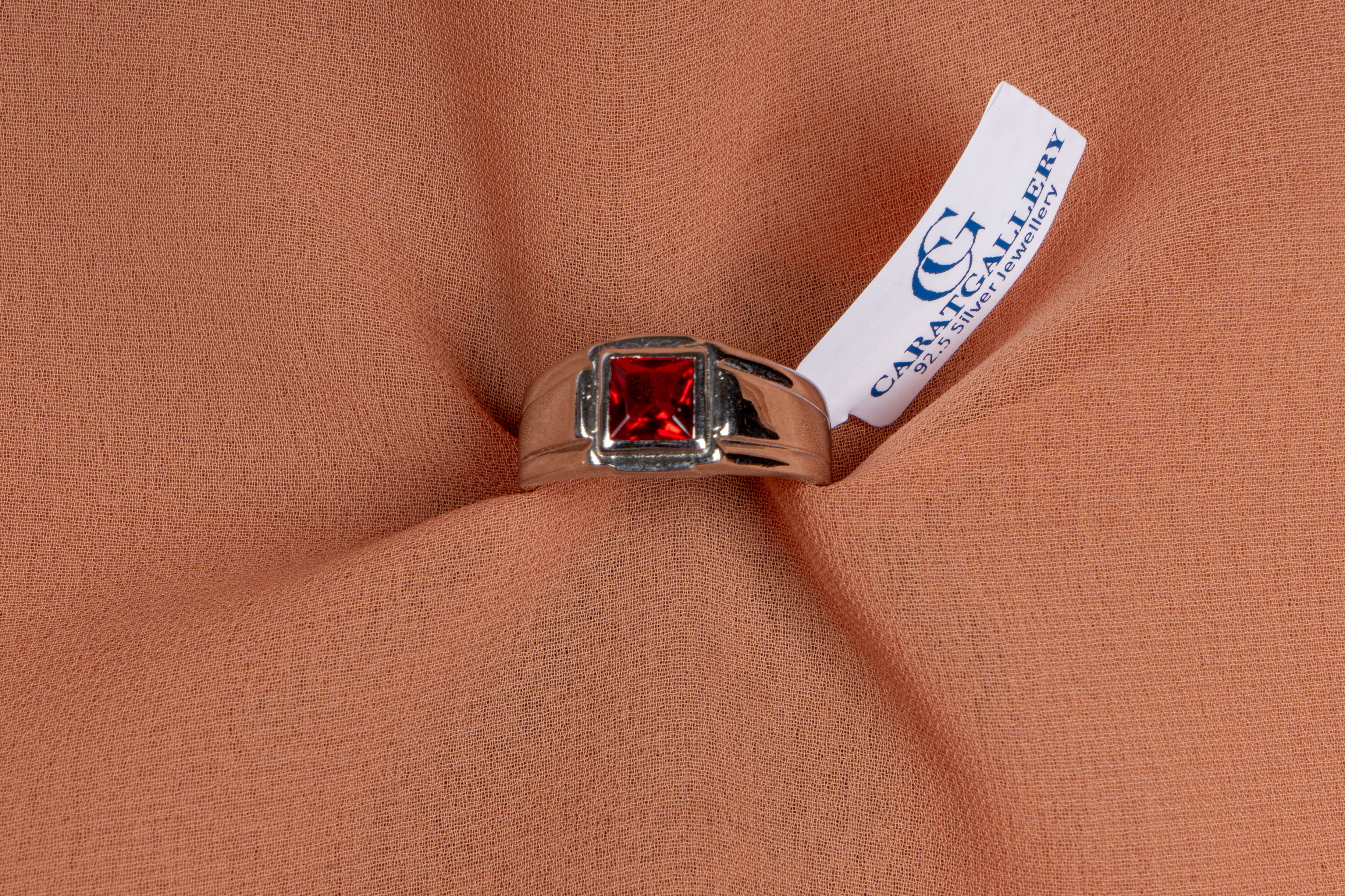 Crimson Square Cut Silver Ring