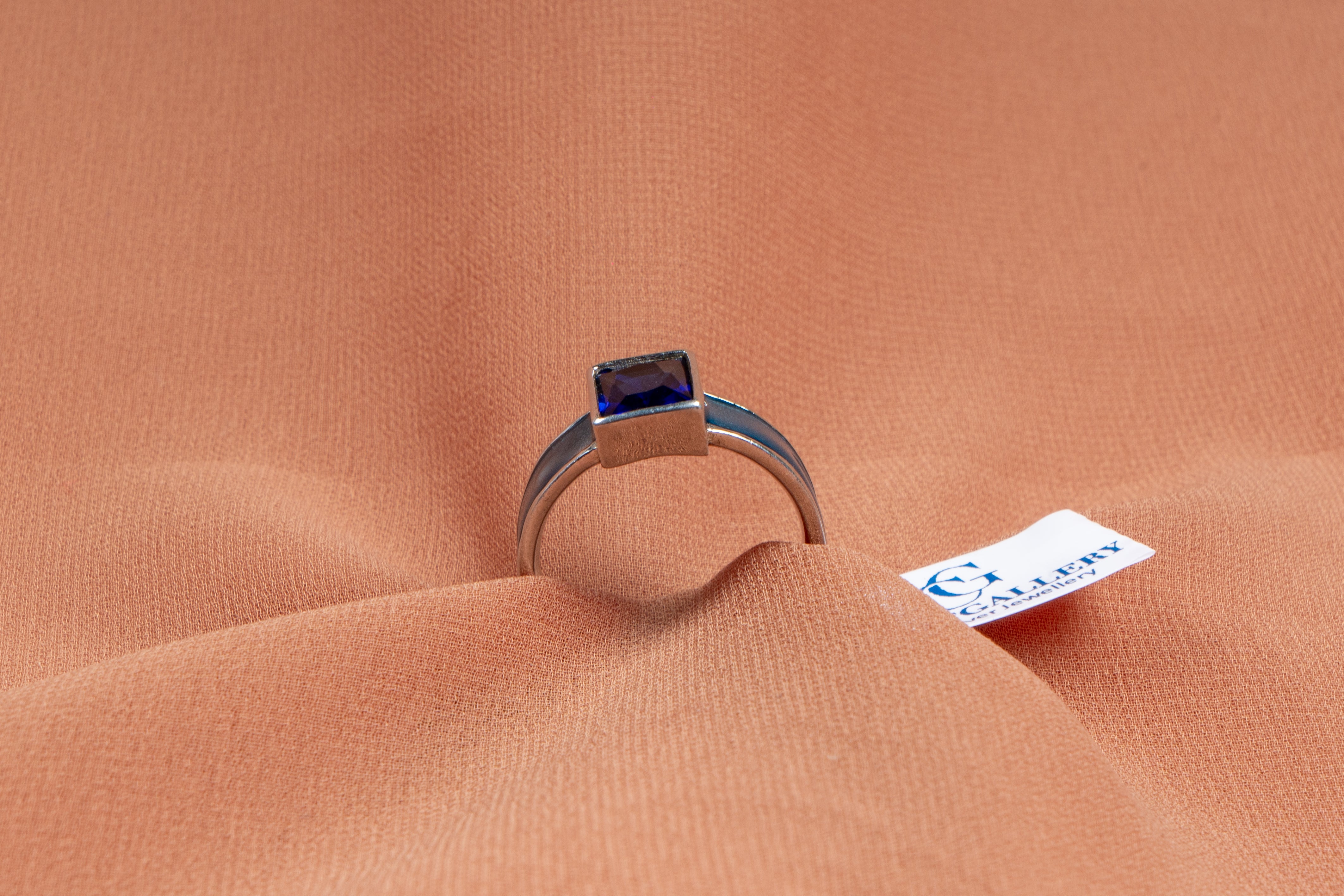 Royal Blue Emerald Cut Silver Ring