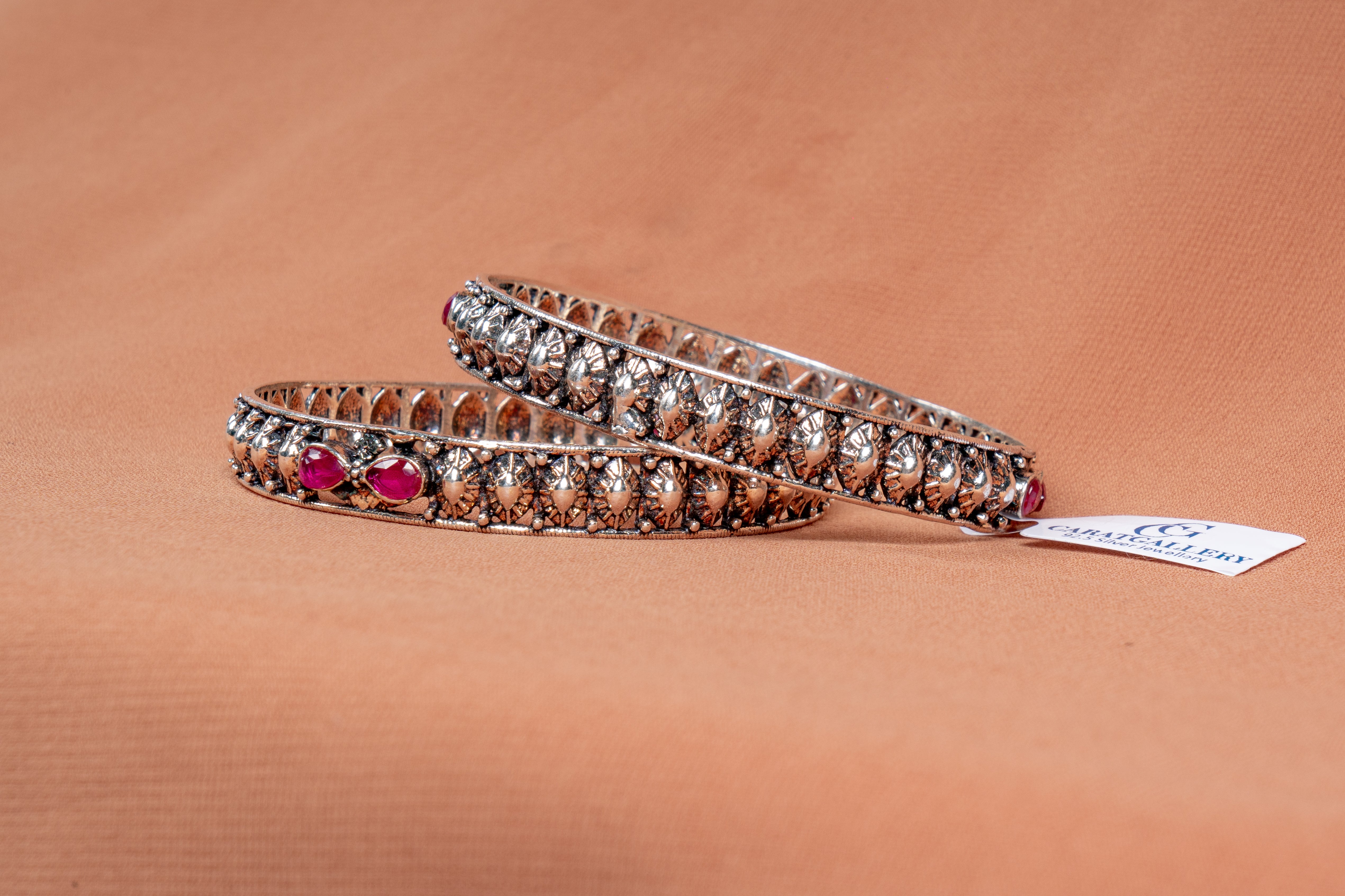 Ruby Bloom Oxidised Silver Bangles