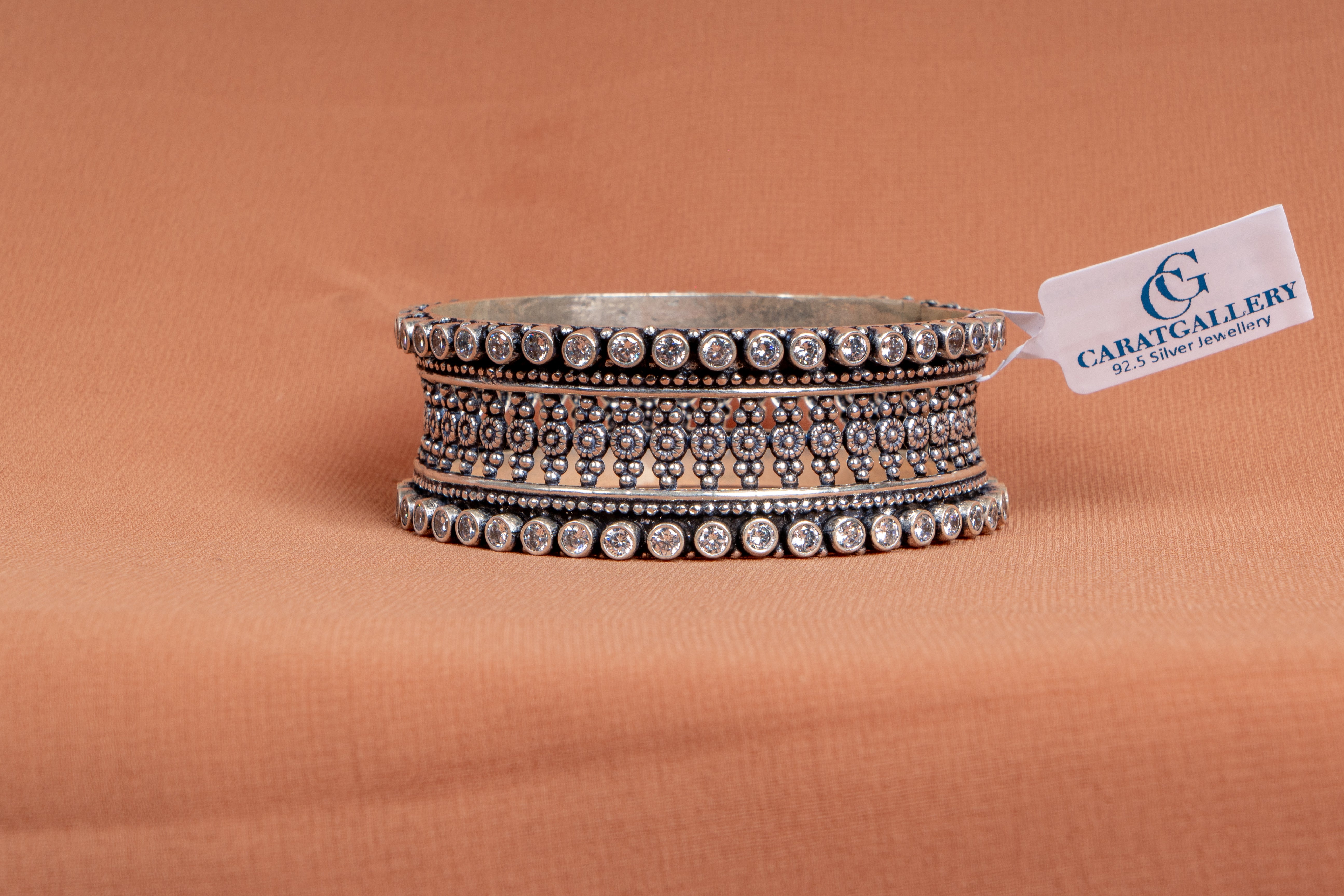 Celestial Sparkle Silver Cuff Kada