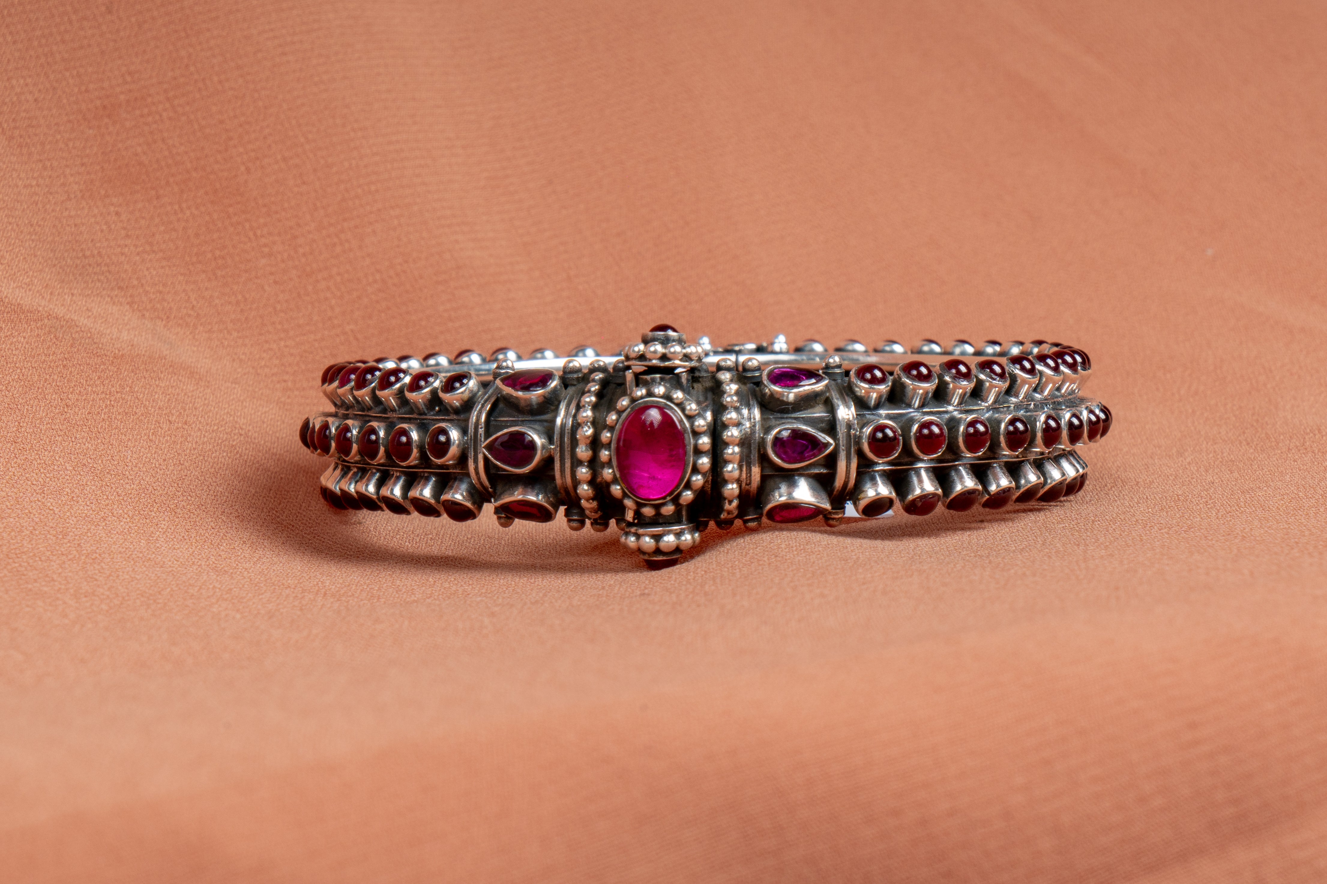 Royal Ruby Heritage Silver Kada