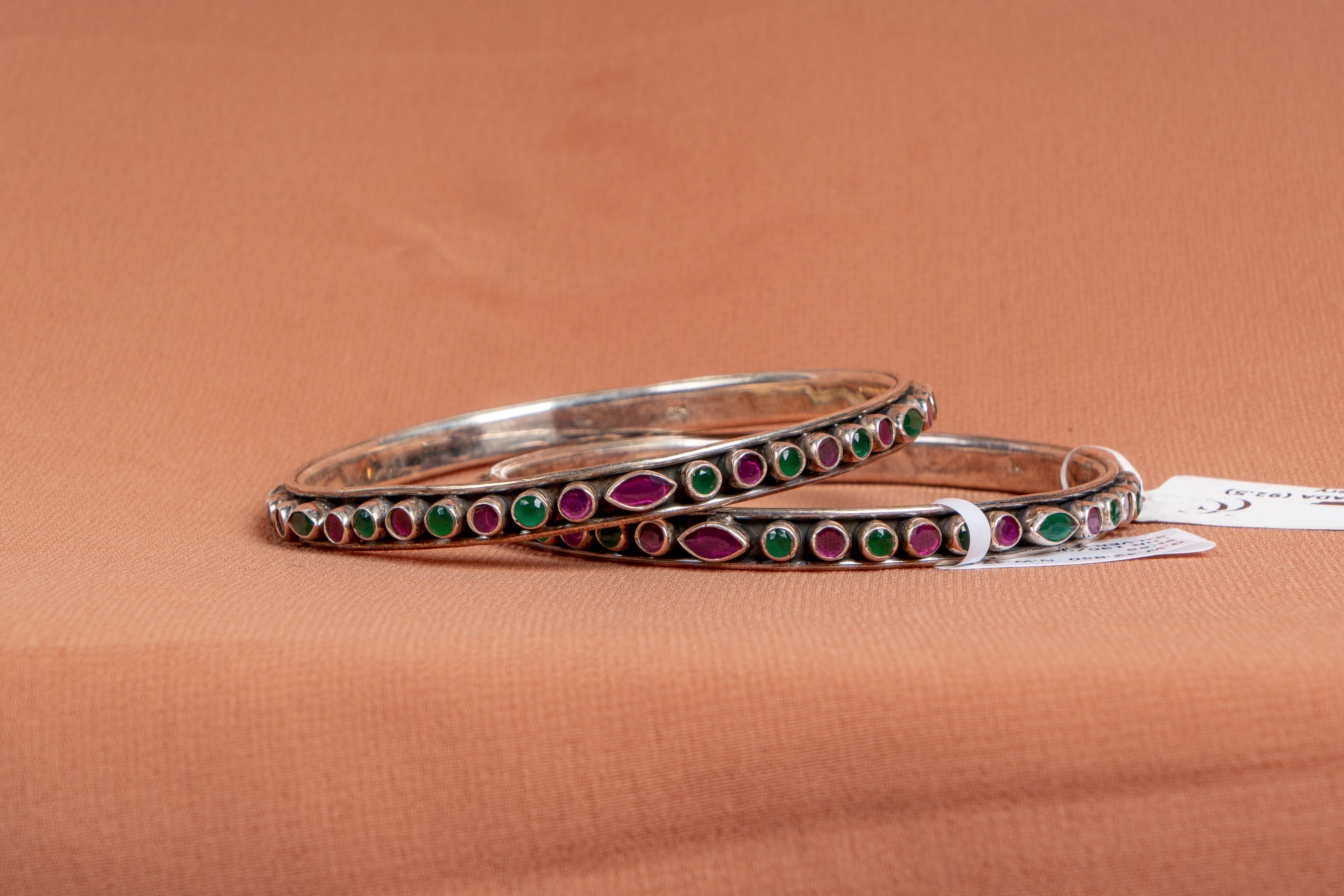 Emerald Ruby Harmony Silver Bangles