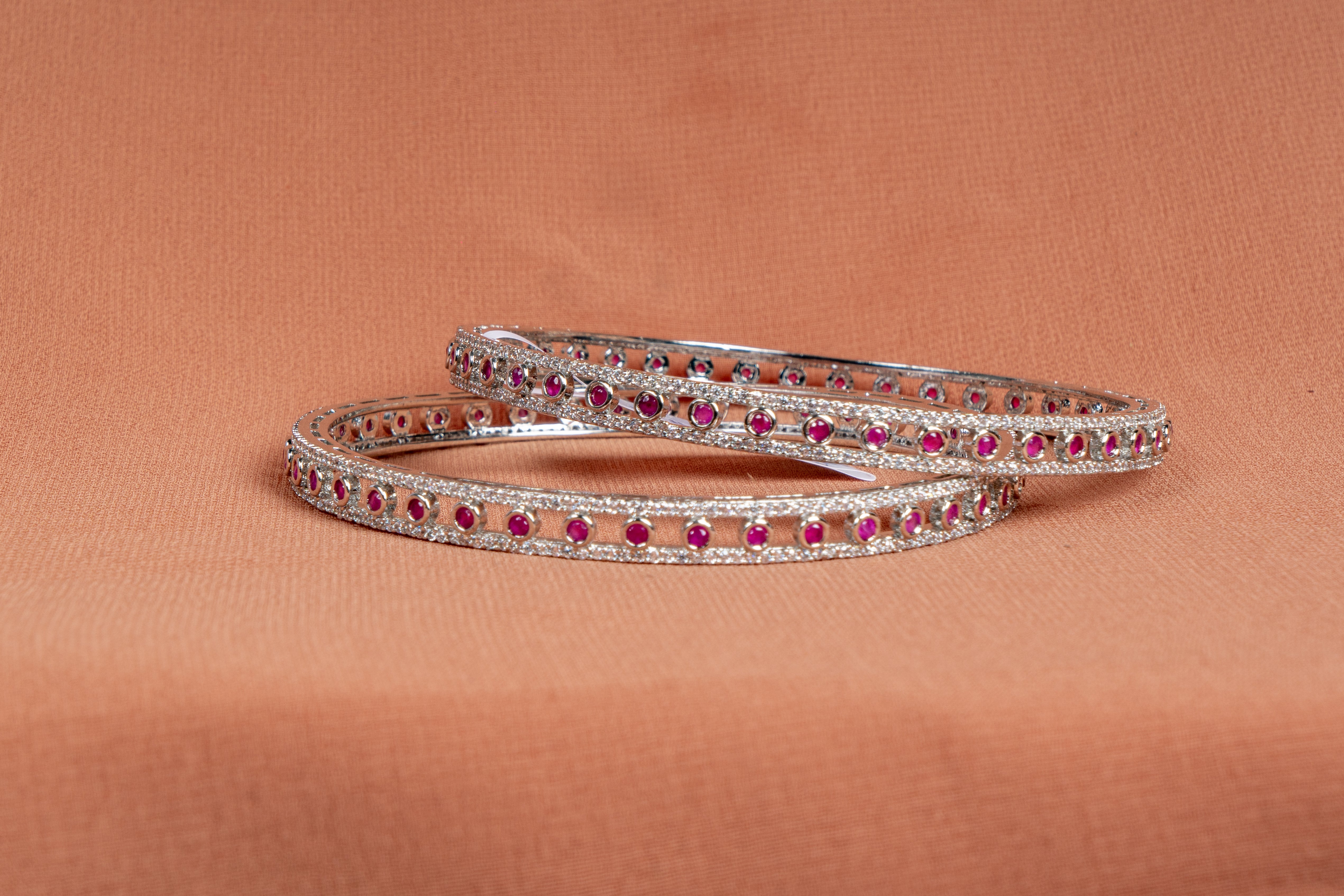 Ruby Radiance Silver Bangles