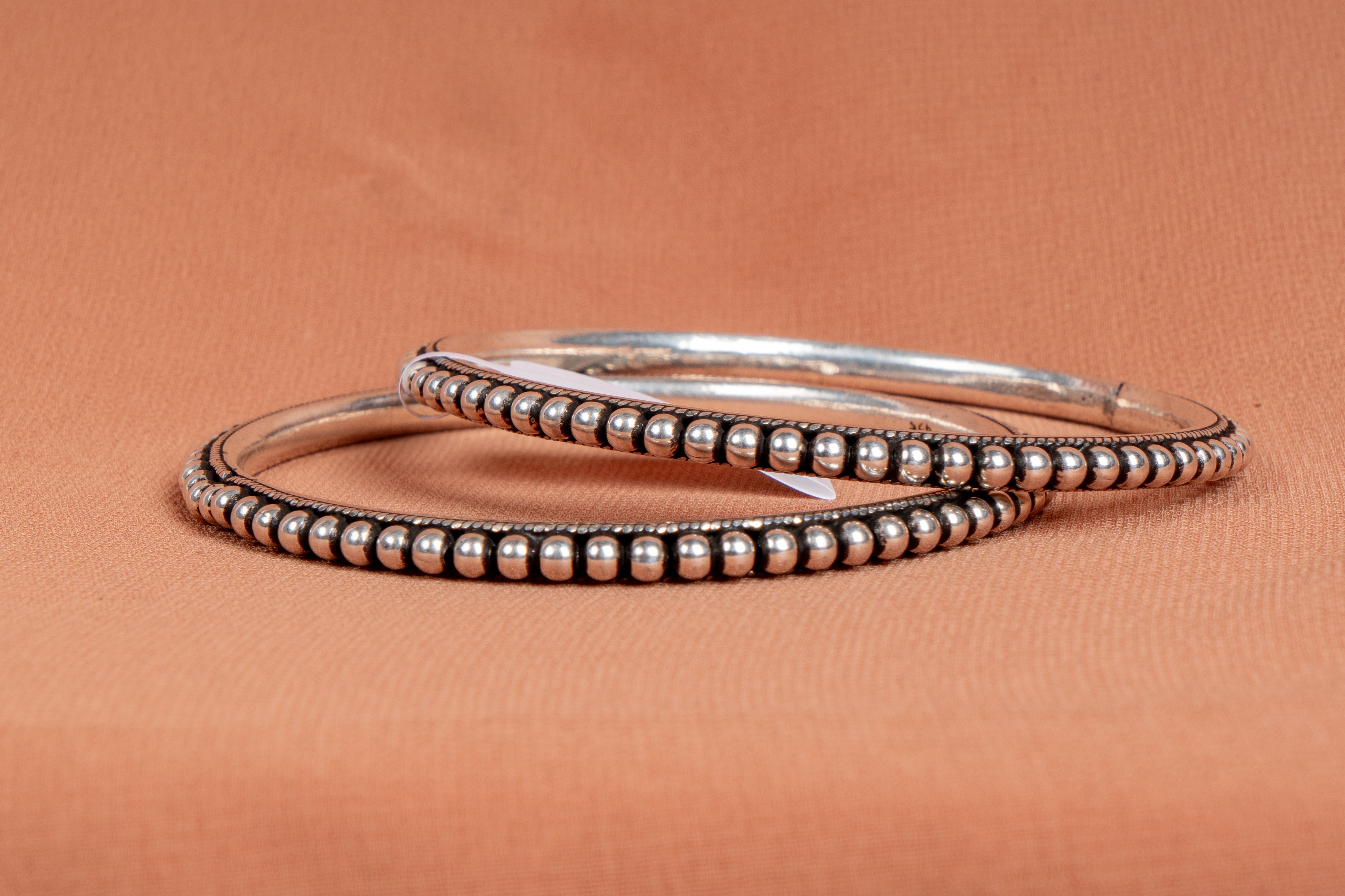 Classic Beaded Silver Bangle Set