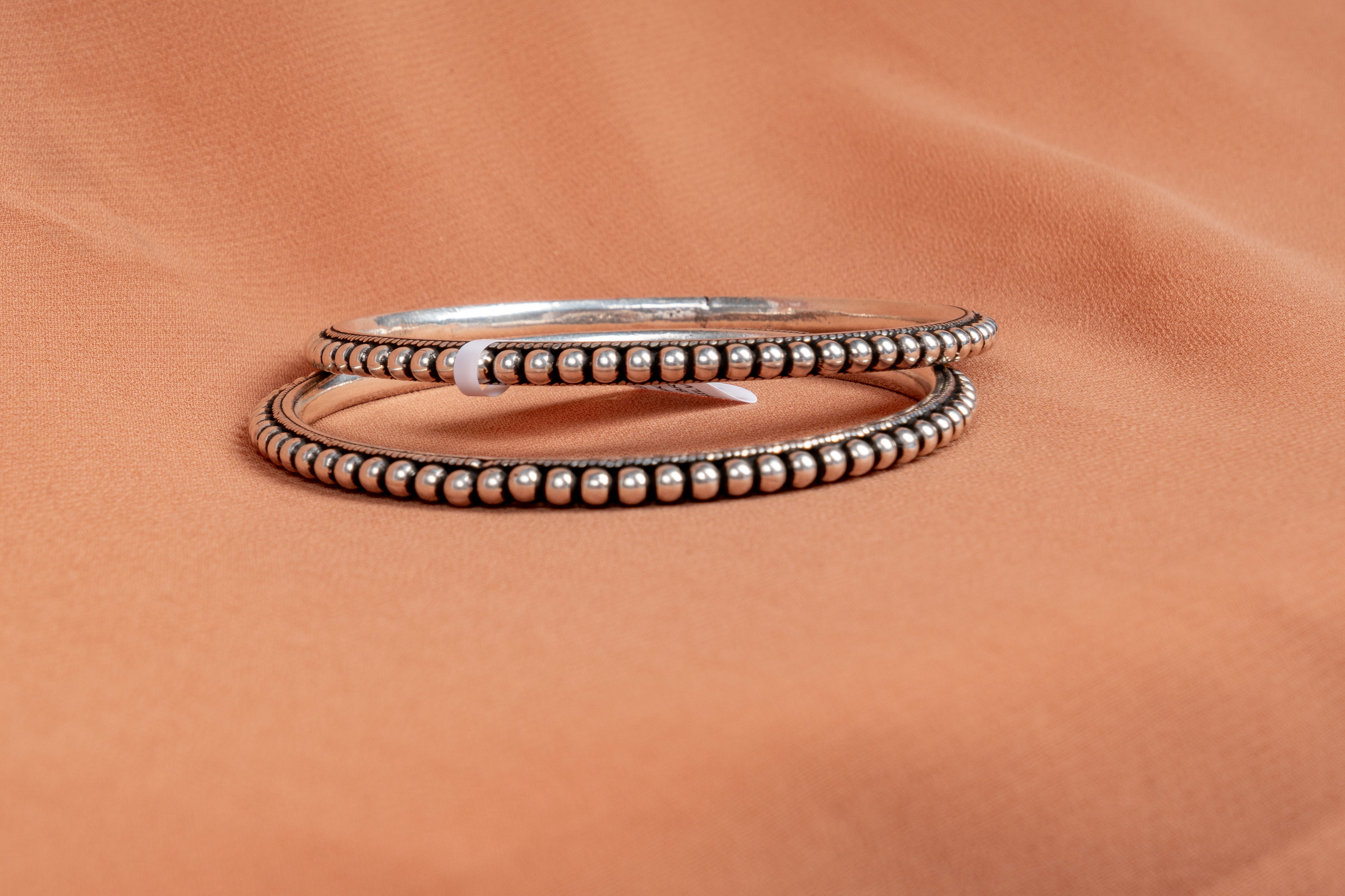Classic Beaded Silver Bangle Set