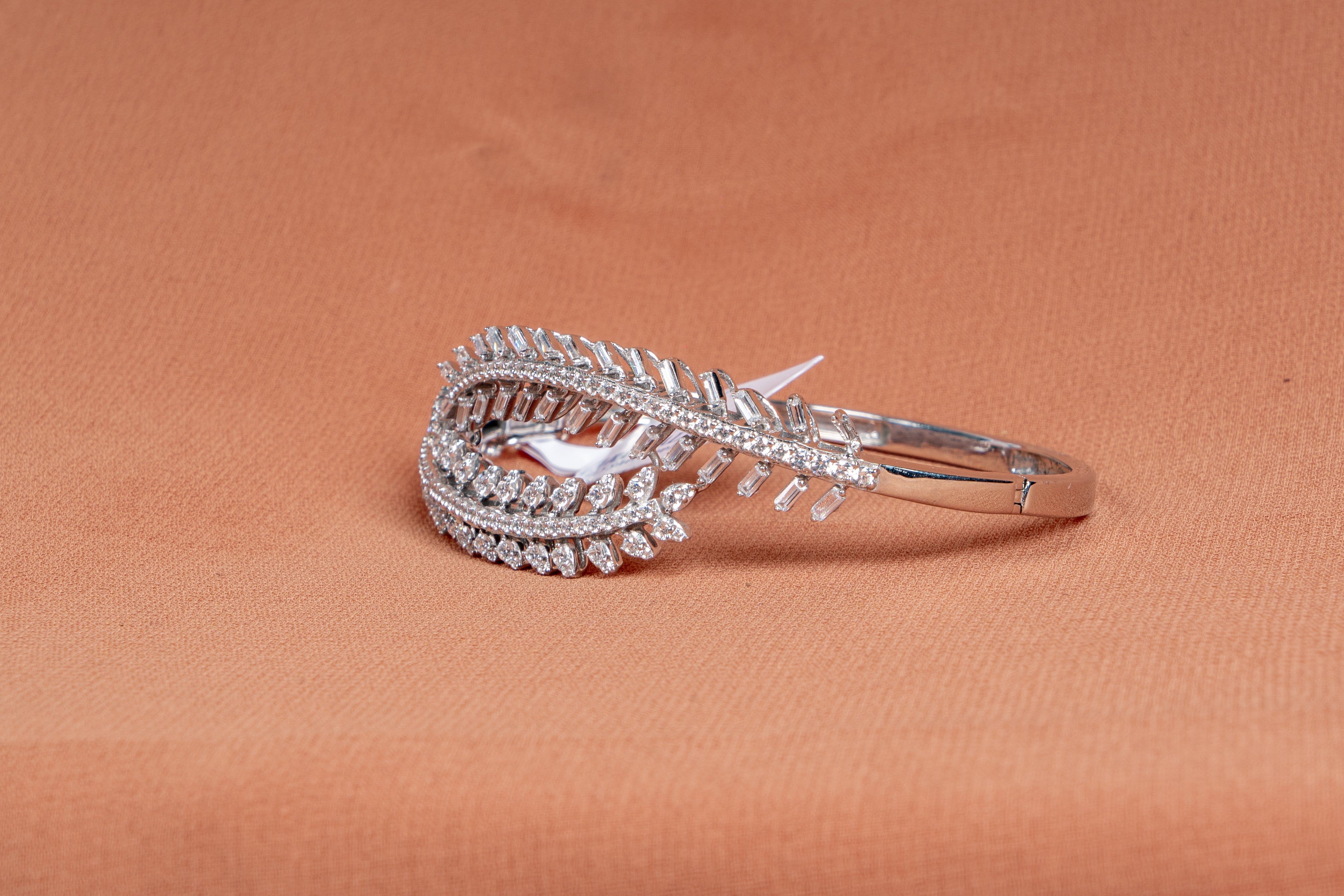 Crystal Fern Sterling Silver CZ Designer Kada