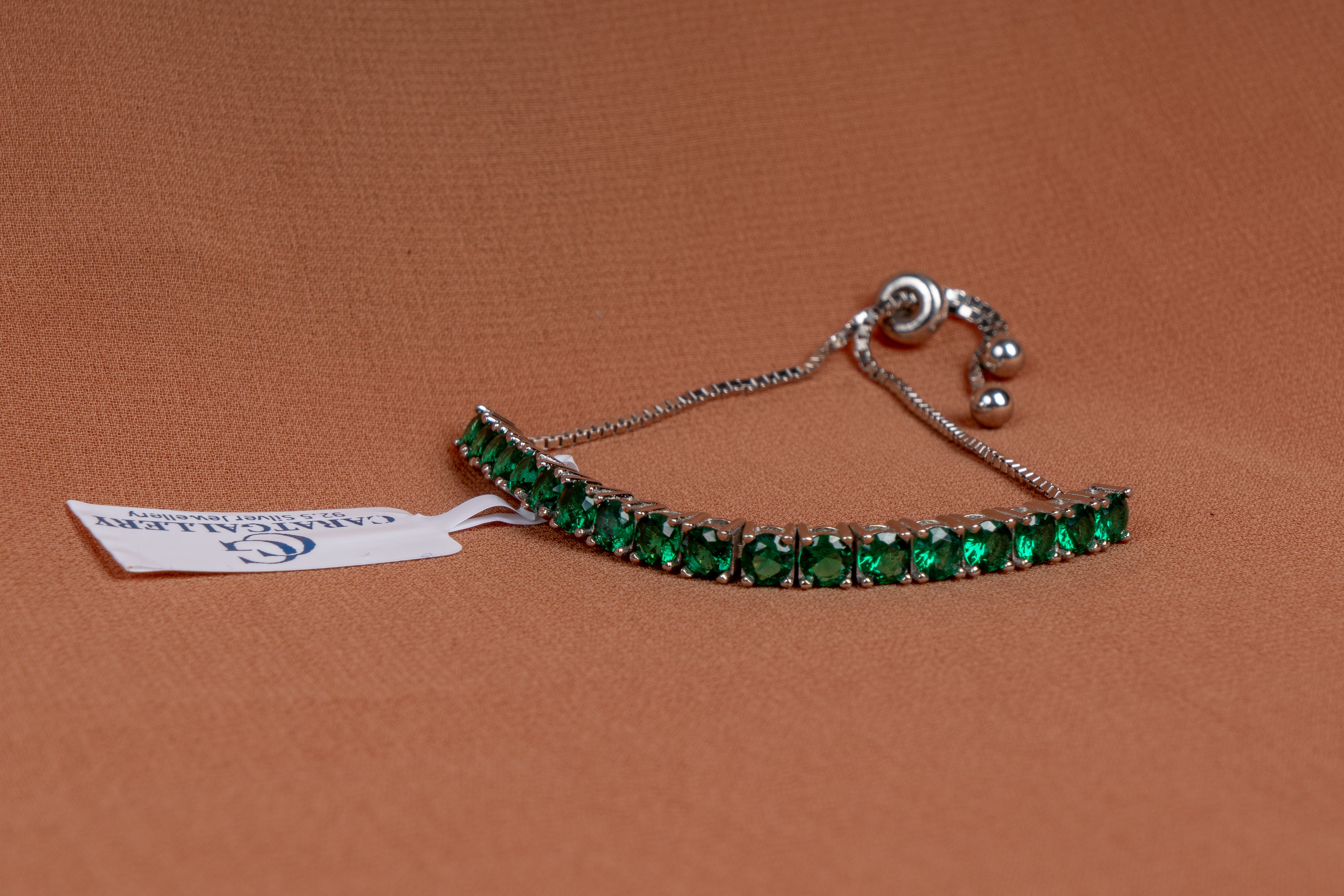 Emerald Spark Adjustable Tennis Silver Bracelet