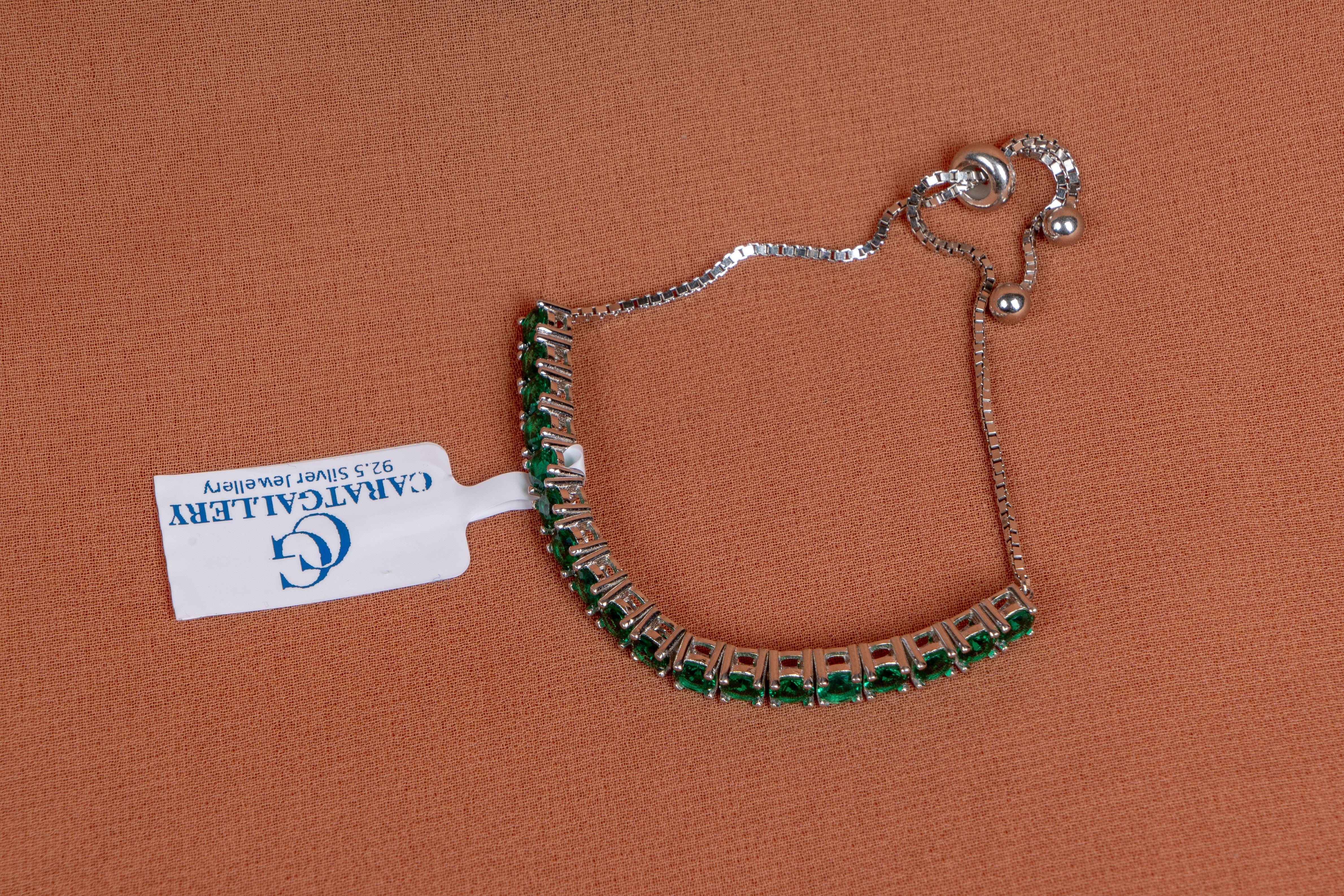 Emerald Spark Adjustable Tennis Silver Bracelet