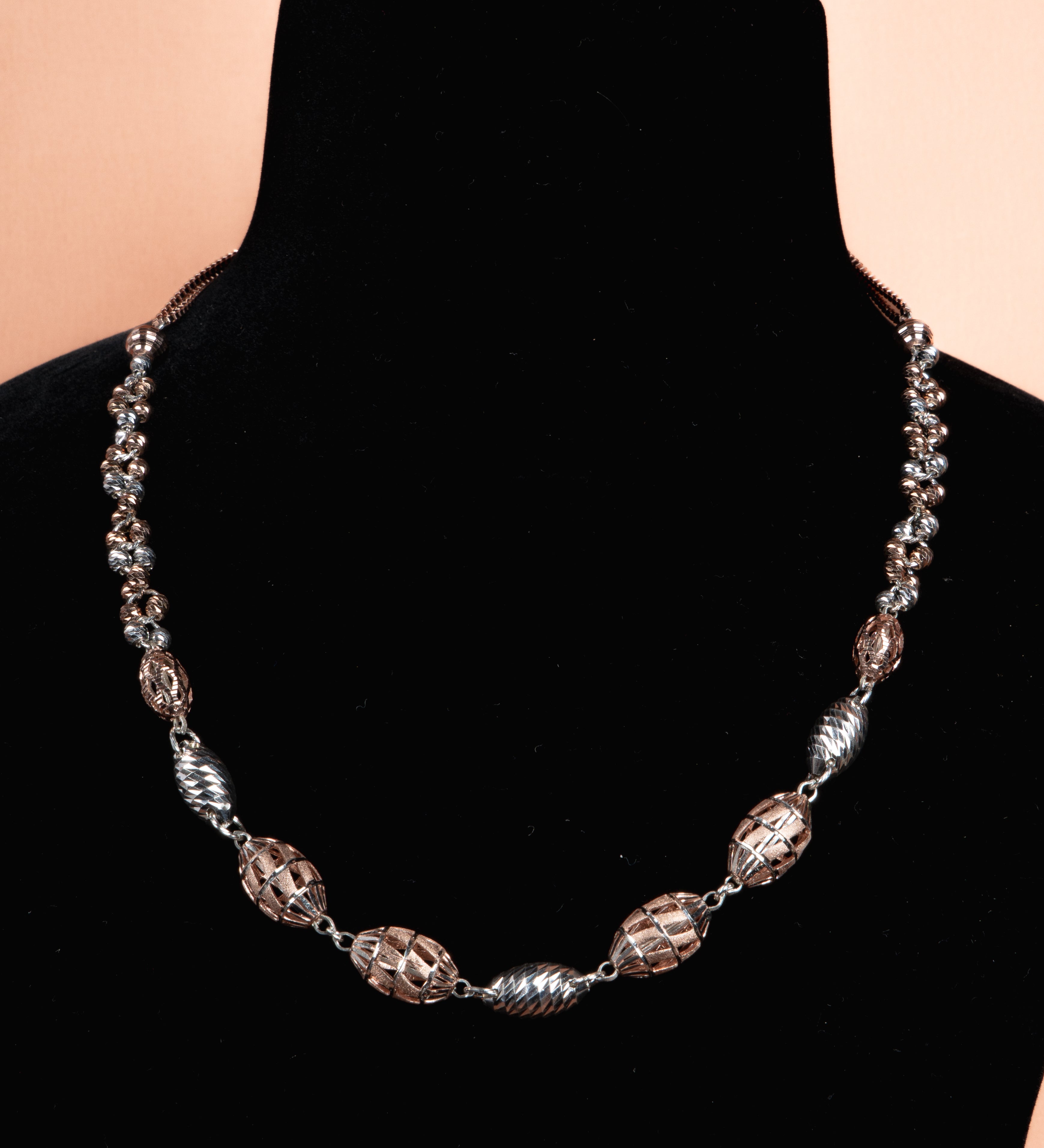 Dual Tone Designer Bead Silver Necklace